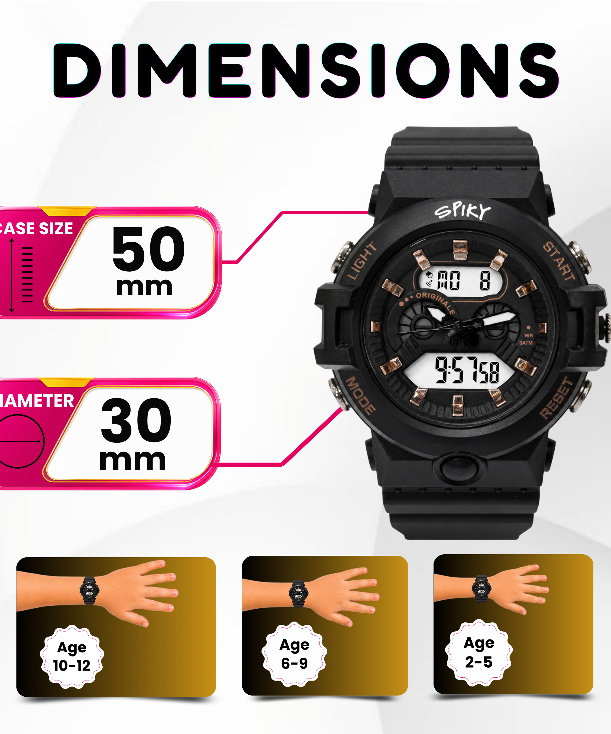 Spiky Round Analog Digital  Sports Watch for Kids Girls & Boys