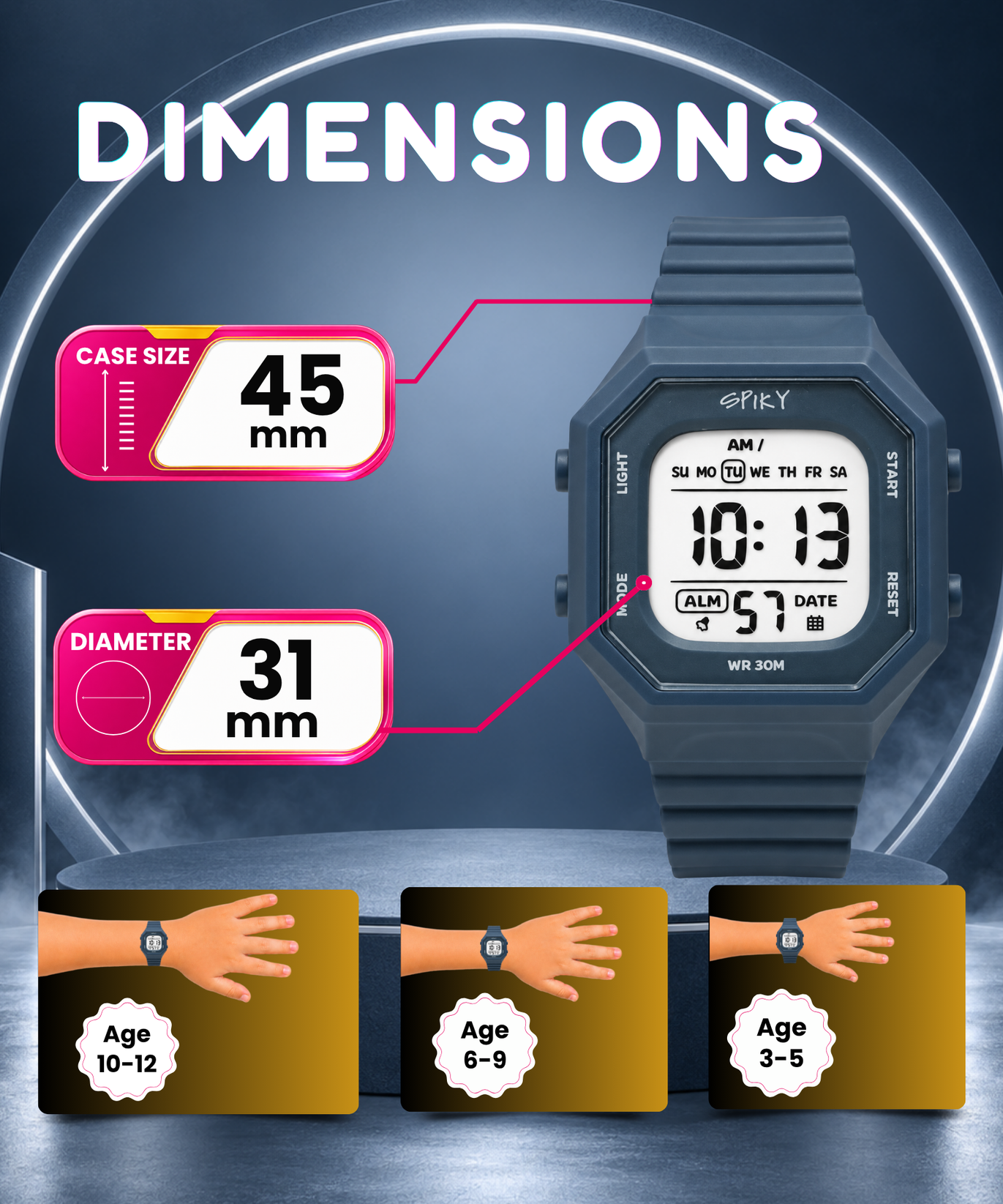 Spiky Square Digital Kids Watch for Boys