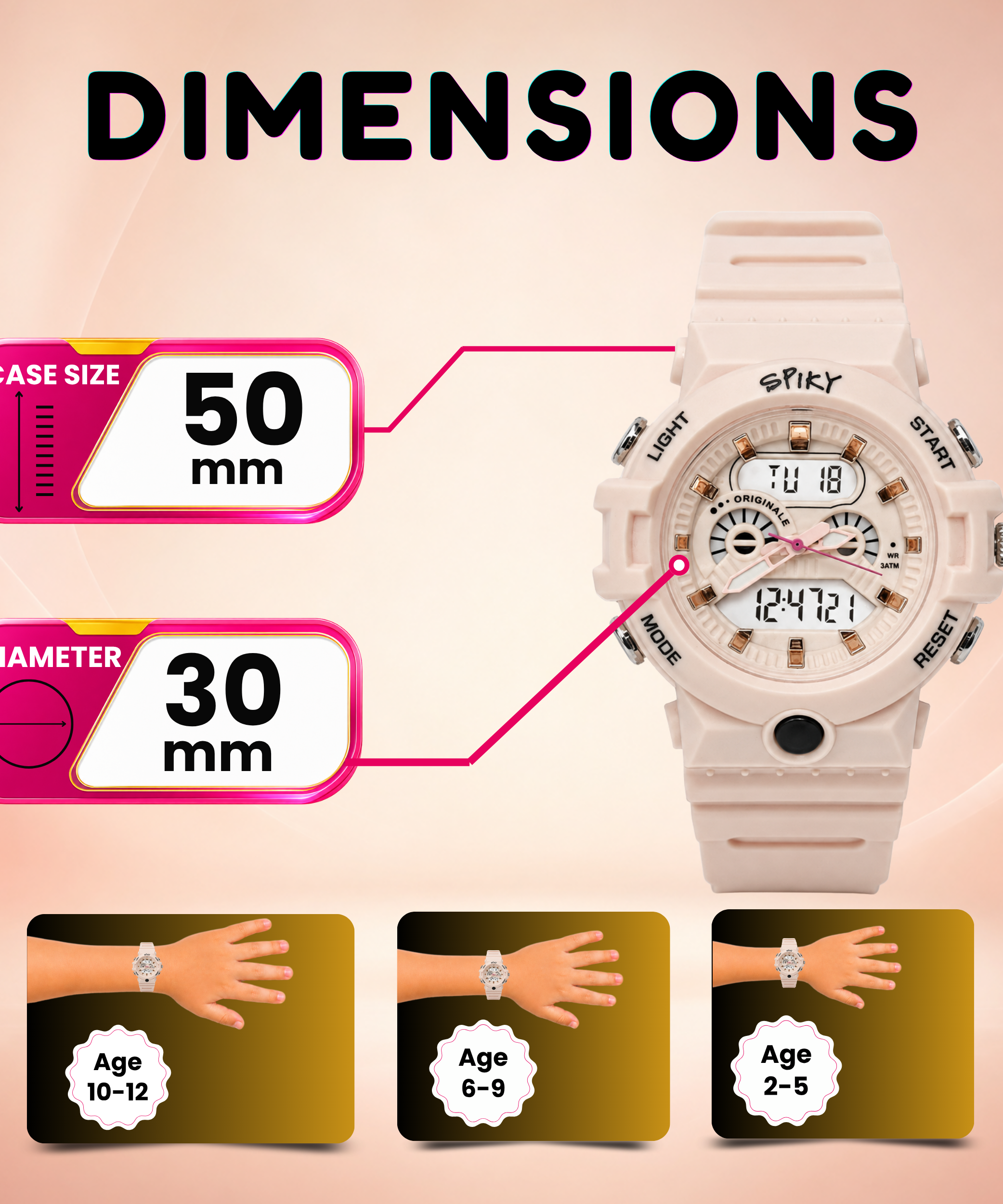Spiky Round Analog Digital  Sports Watch for Kids Girls