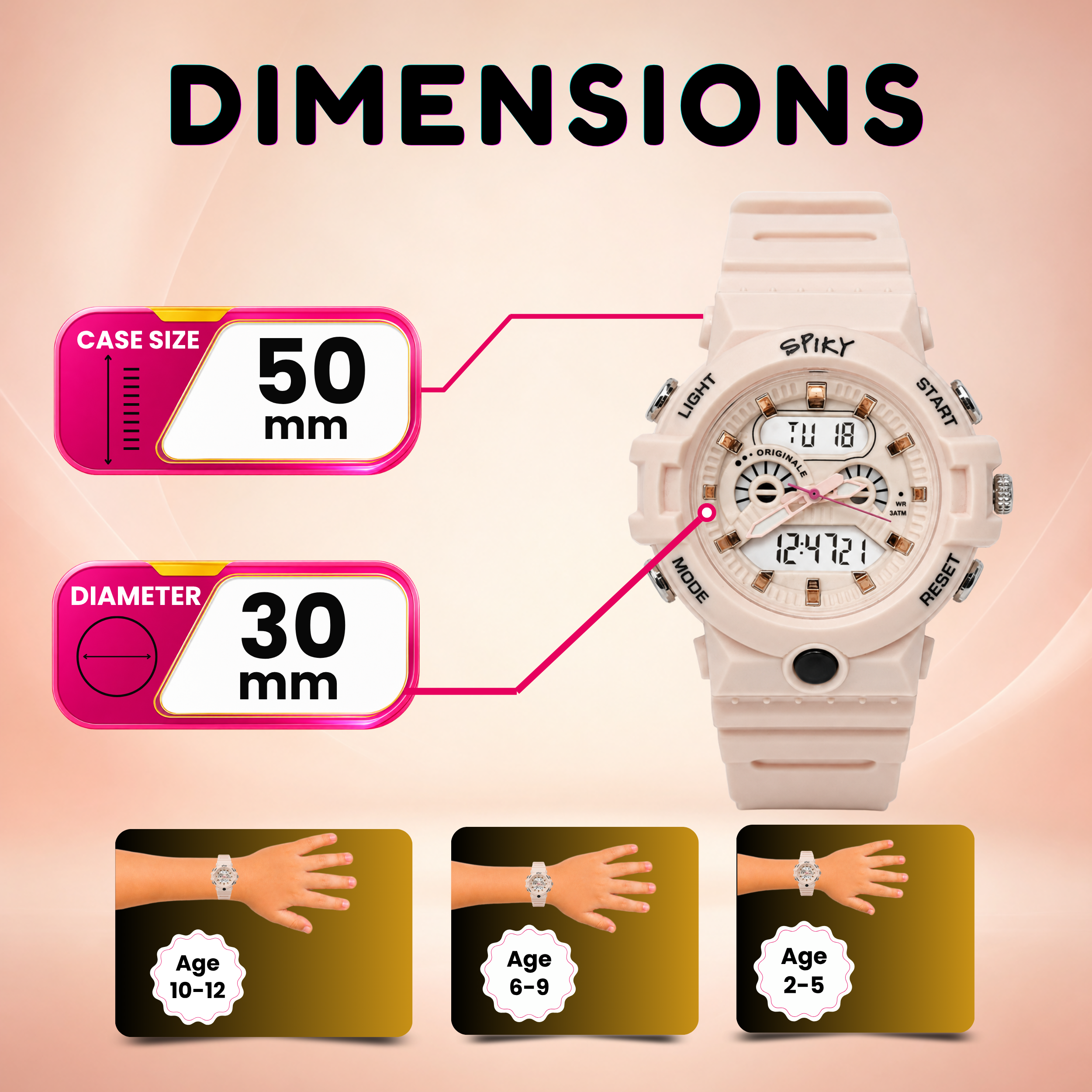 Spiky Round Analog Digital  Sports Watch for Kids Girls
