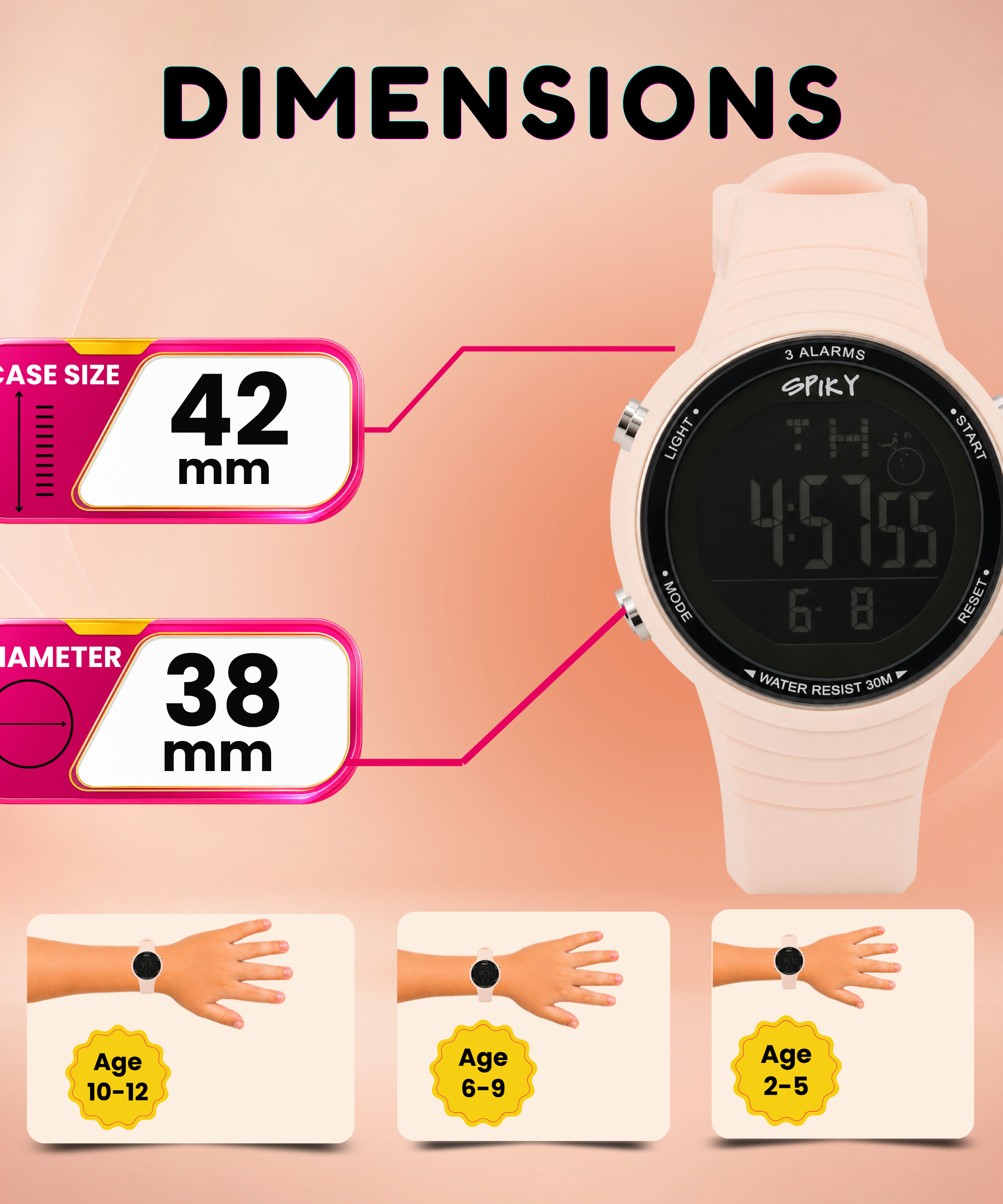 Spiky Square Digital Sports Watch for Kids Girls