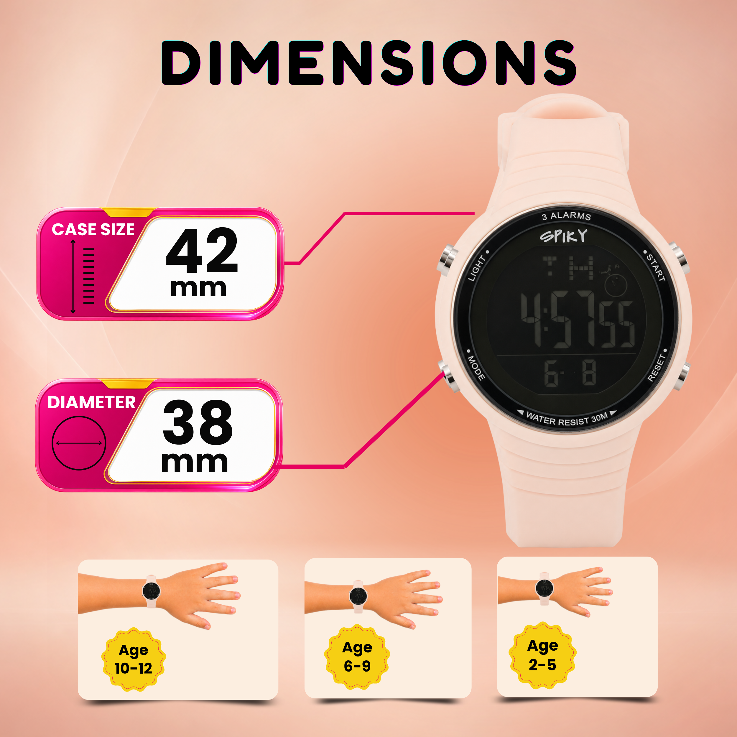Spiky Square Digital Sports Watch for Kids Girls