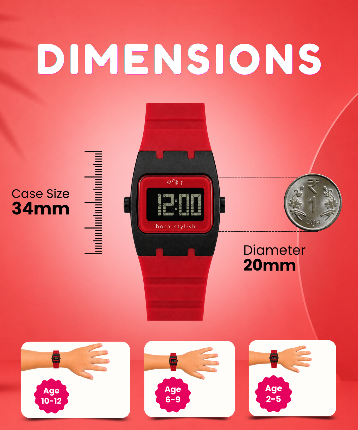 Spiky Rectangle Digital Sports Watch for Kids