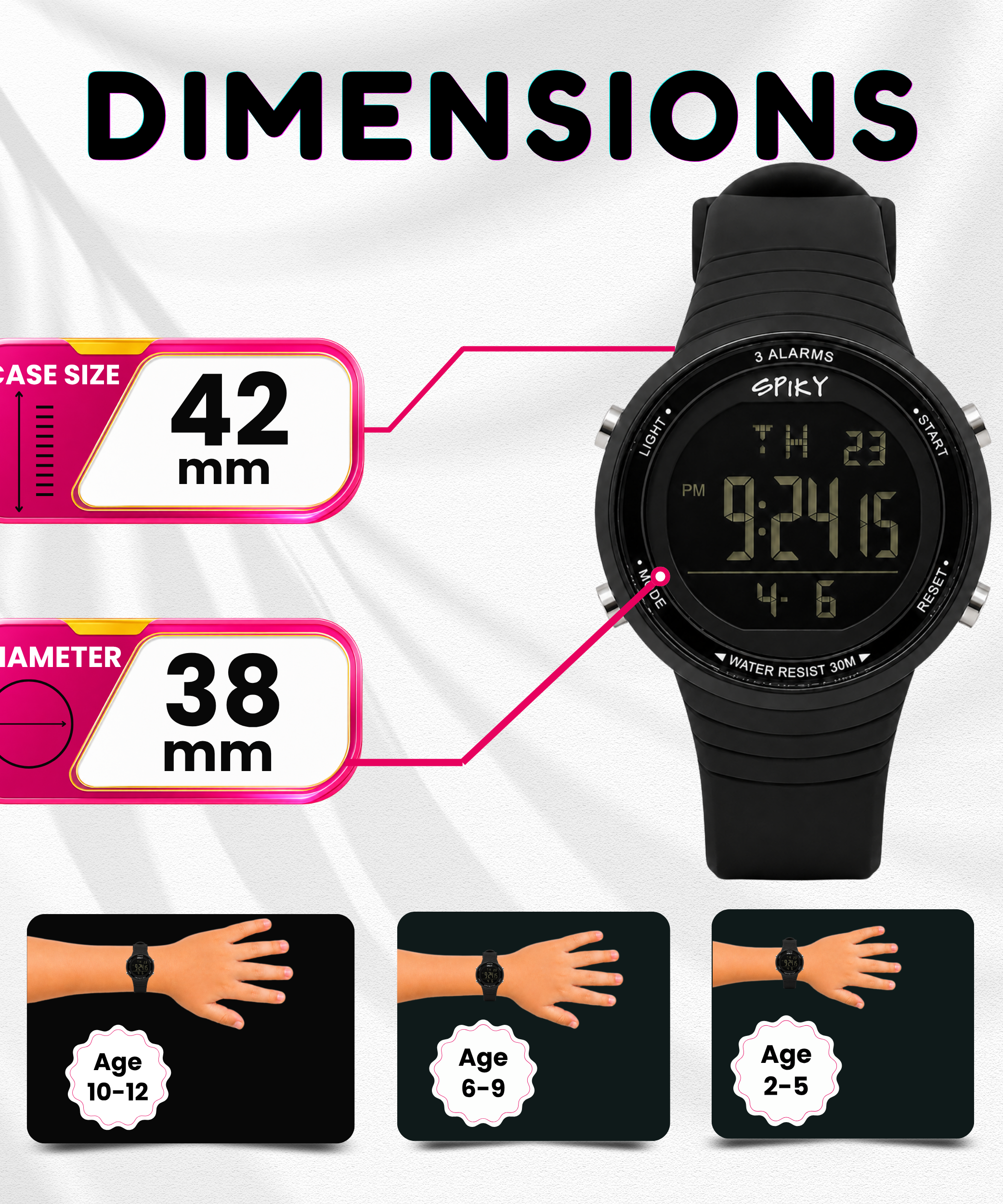 Spiky Square Digital Sports Watch for Kids Boys & Girls