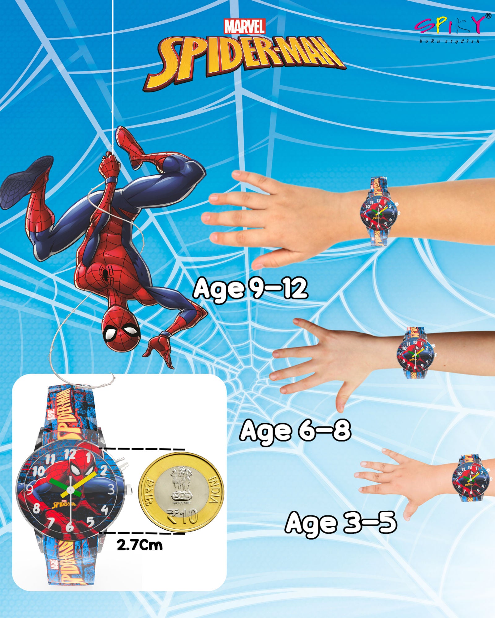 Disney Spider-Man Kids Analog Watch with LED Light | For Boys & Girls Age 3–10 Years