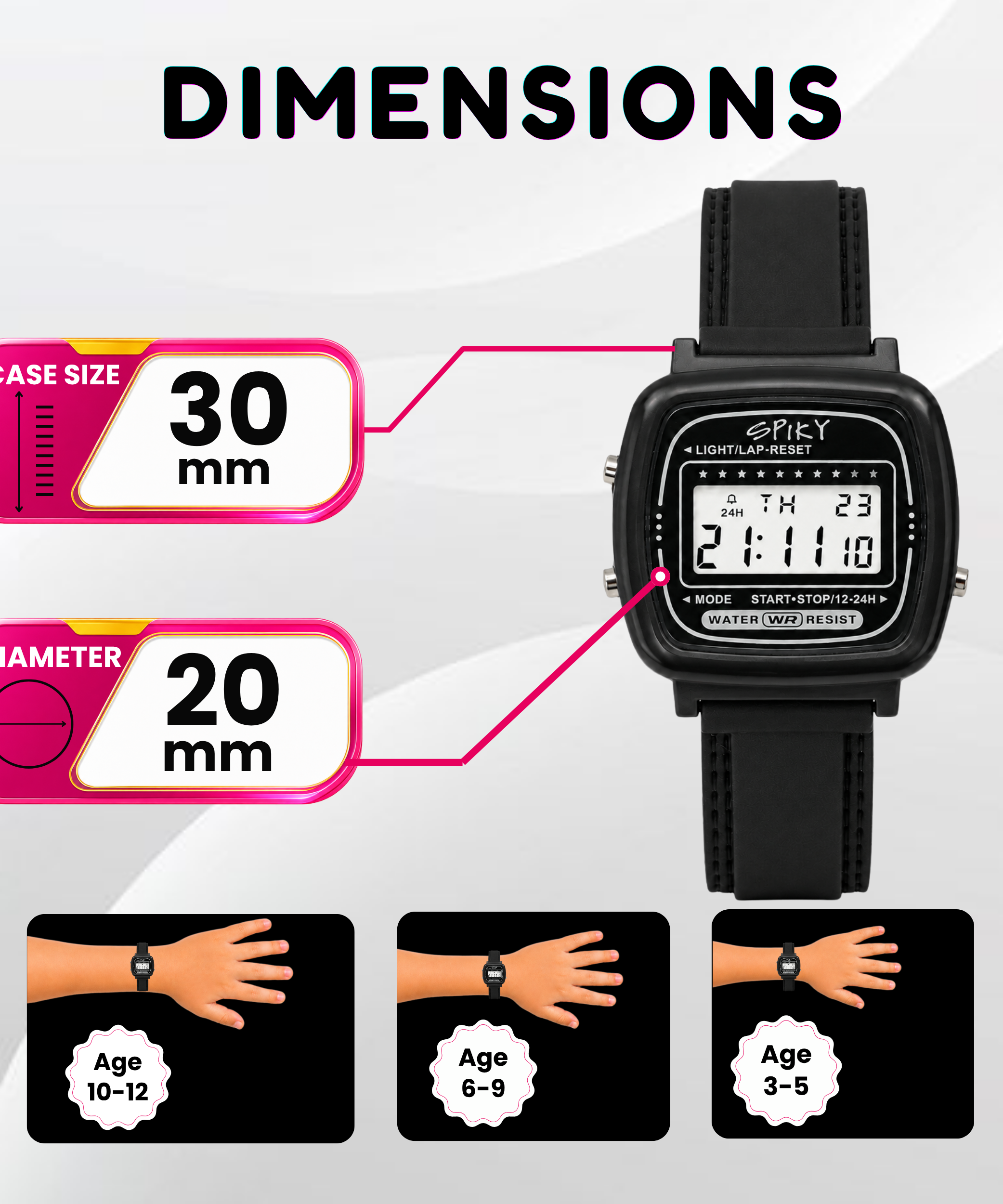 Spiky Square Digital Sports Watch for Kids Boys & Girls