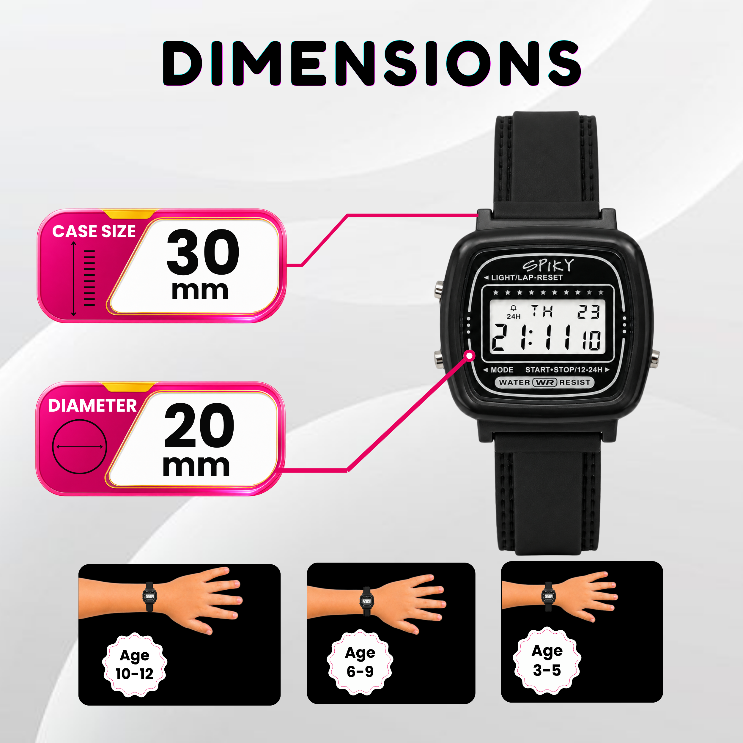 Spiky Square Digital Sports Watch for Kids Boys & Girls