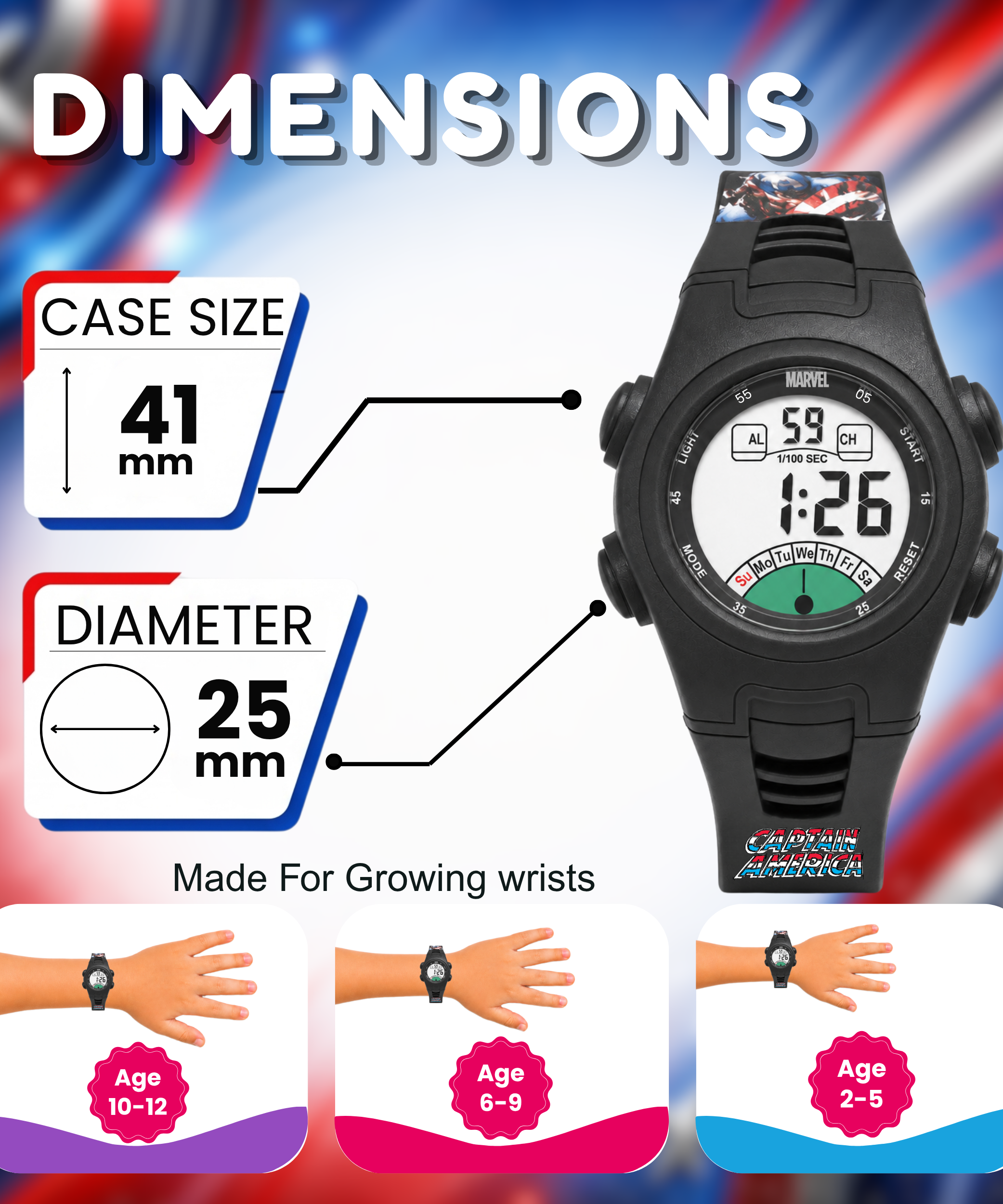 Spiky Captain America theme Digital Kids Watch
