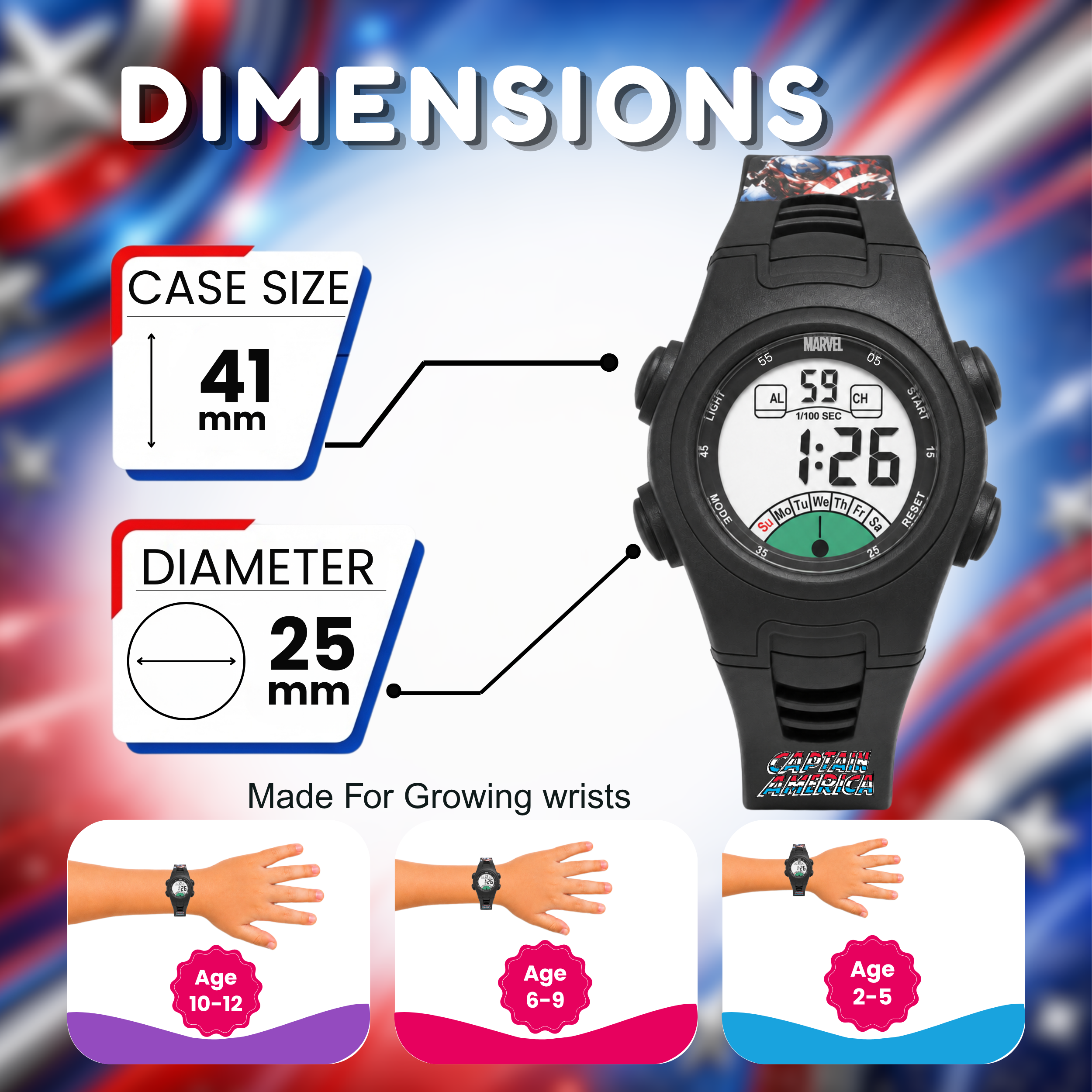 Spiky Captain America theme Digital Kids Watch