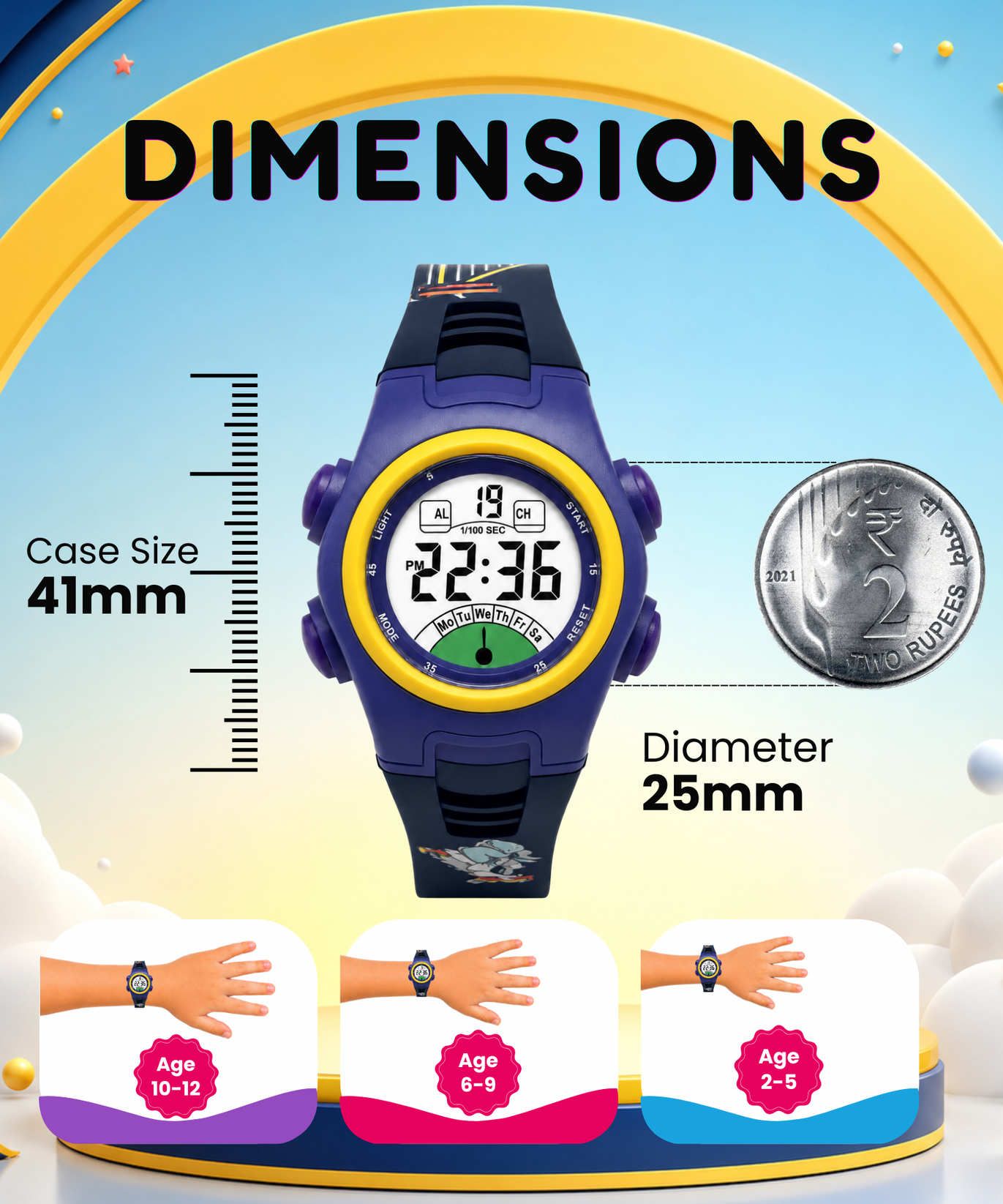 Spiky EVA52 Round Digital Sports Watch for Kids
