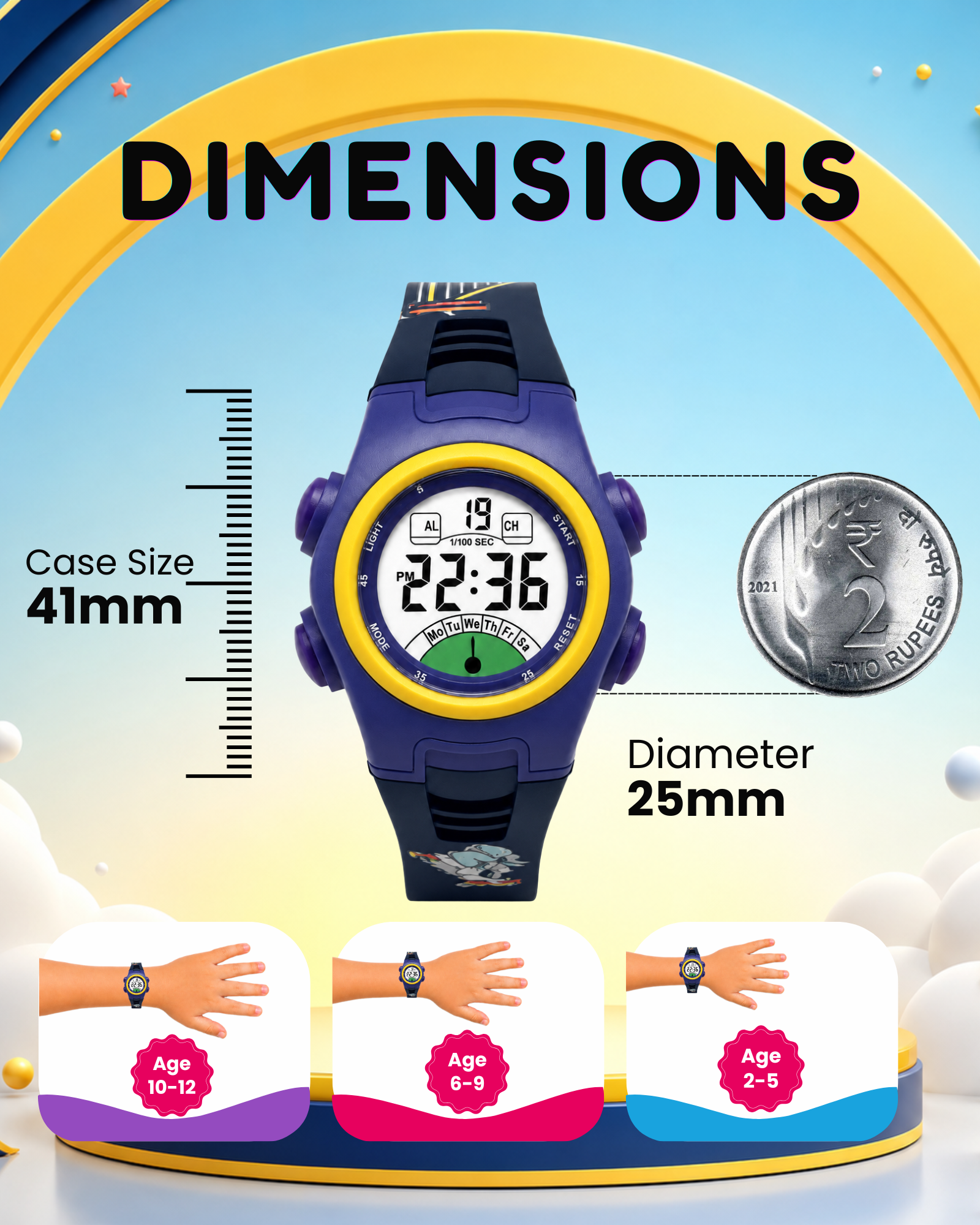 Spiky EVA52 Round Digital Sports Watch for Kids