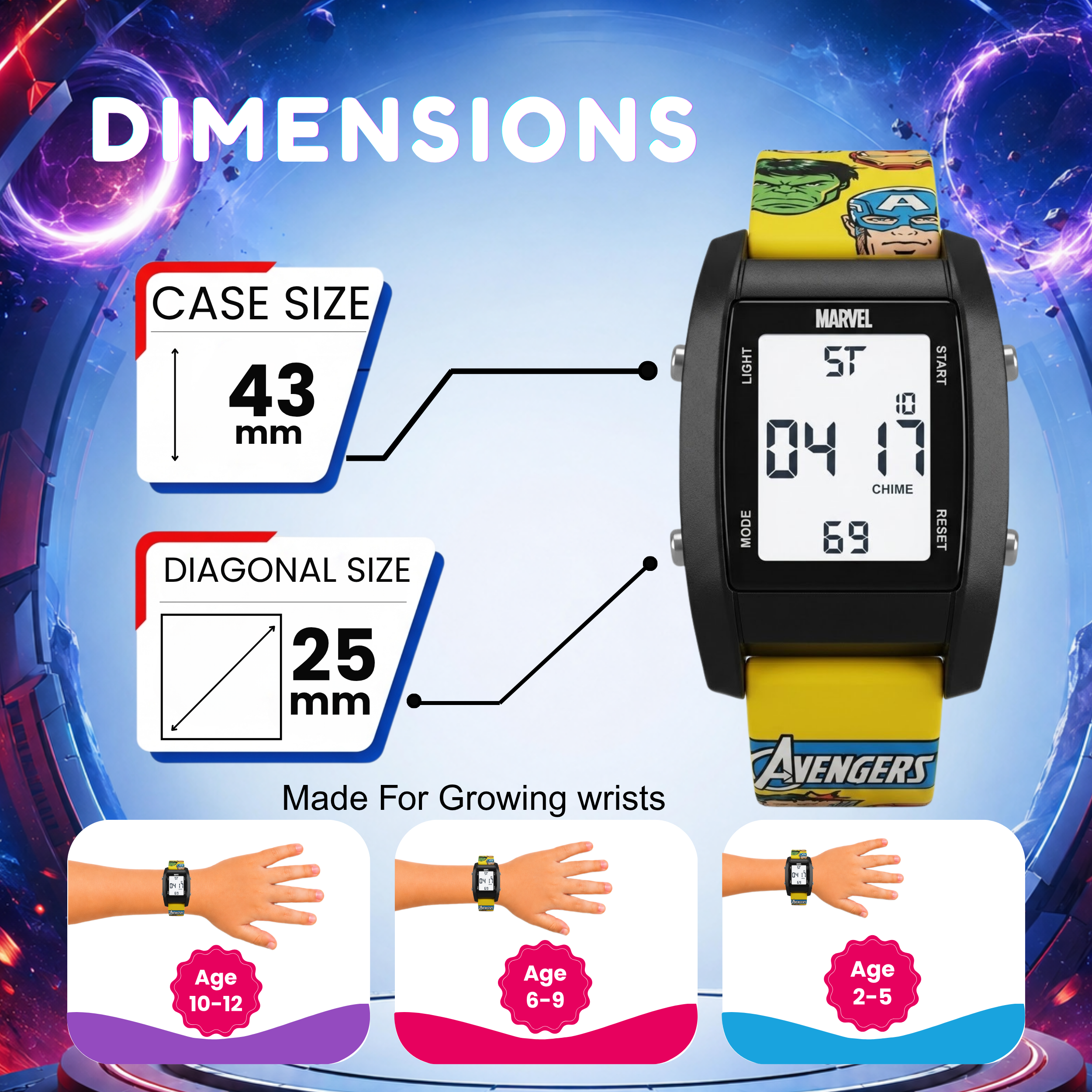 Spiky Avengers theme Digital Kids Watch