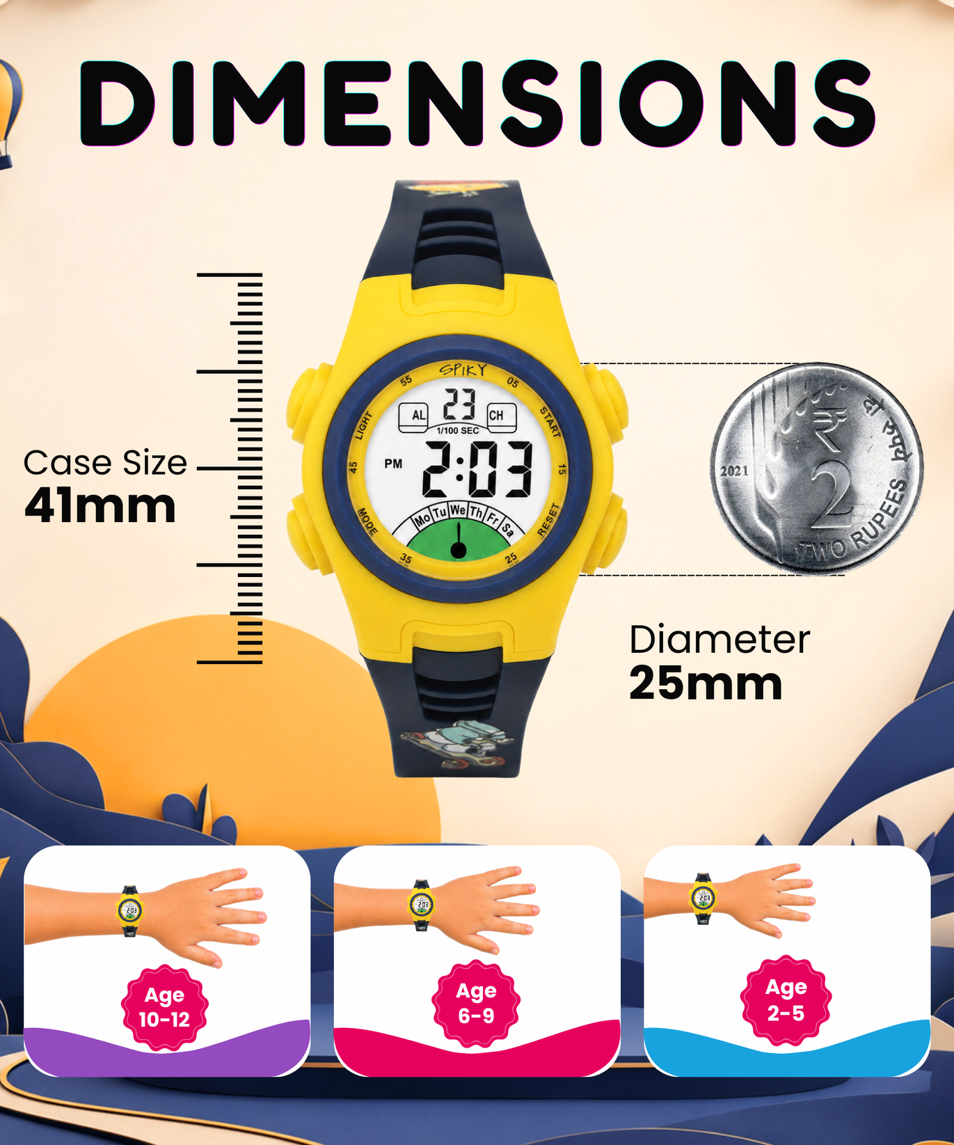 Spiky EVA52 Round Digital Sports Watch for Kids