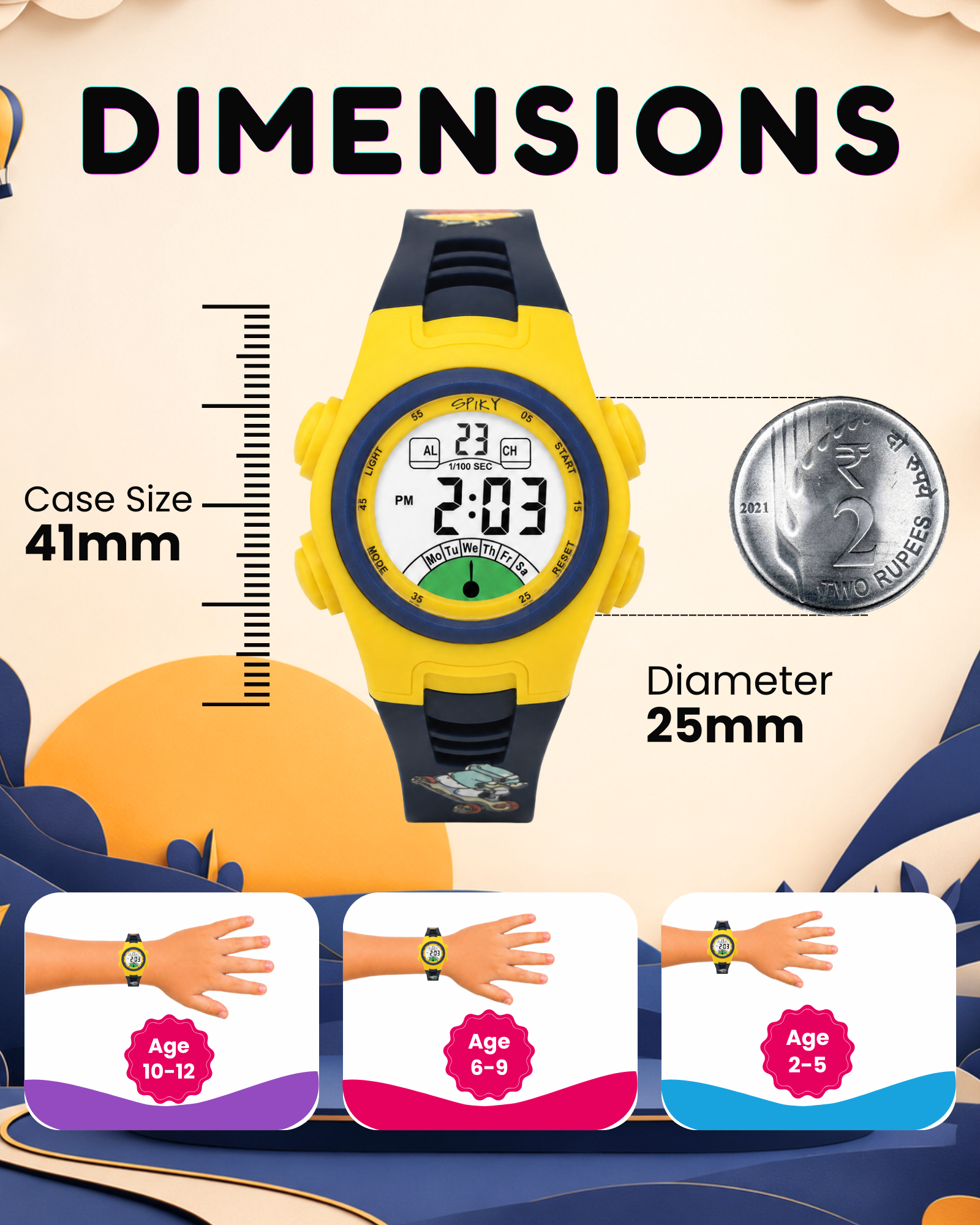 Spiky EVA52 Round Digital Sports Watch for Kids