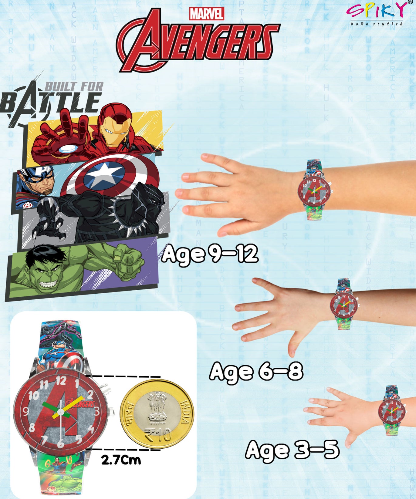 Disney Avengers Analog Kids Watch for Boys and Girls with LED Glowing Light
