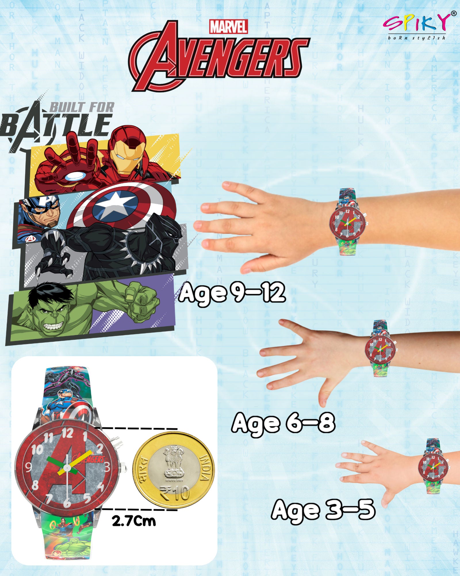 Disney Avengers Analog Kids Watch for Boys and Girls with LED Glowing Light