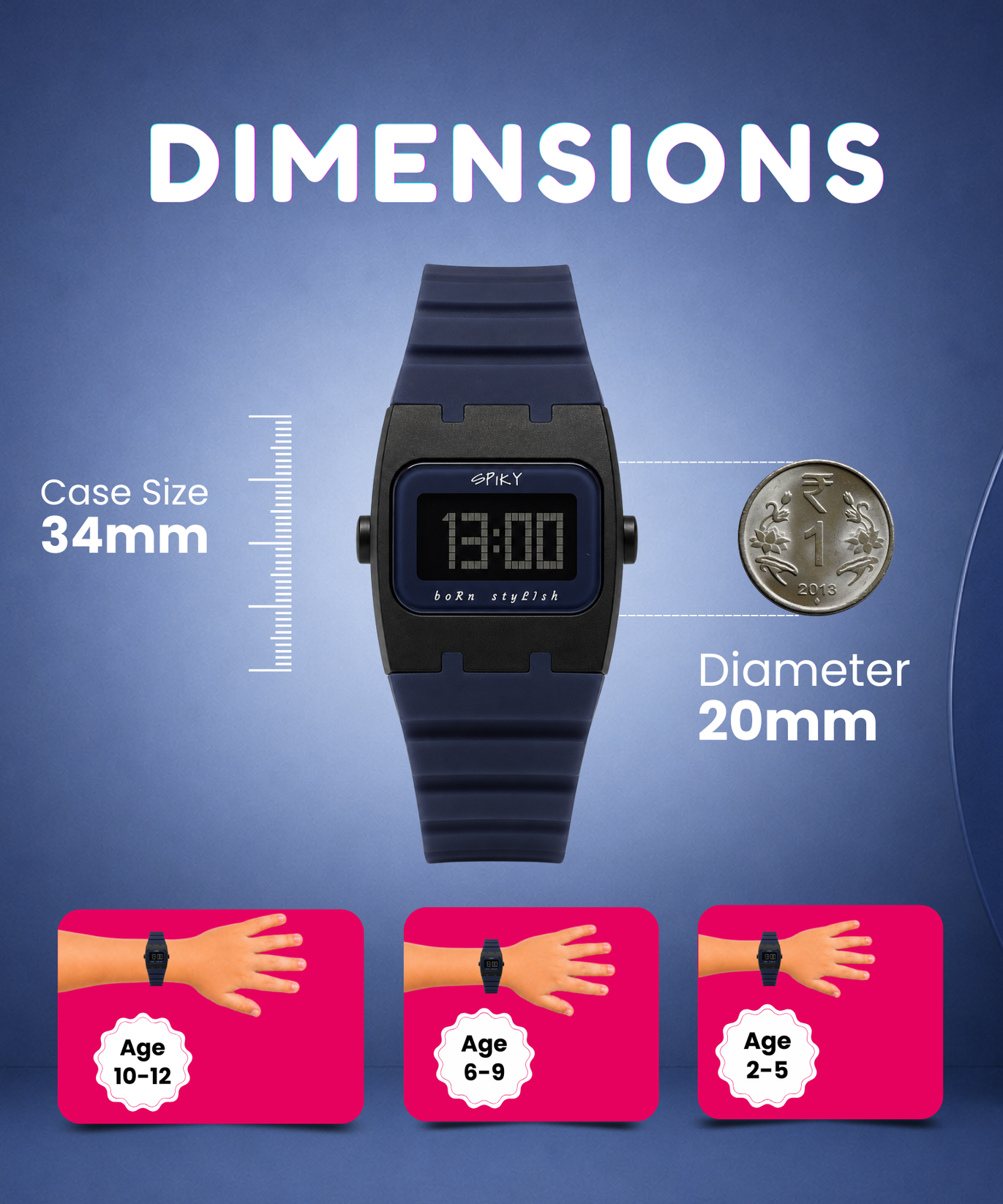 Spiky Rectangle Digital Sports Watch for Kids