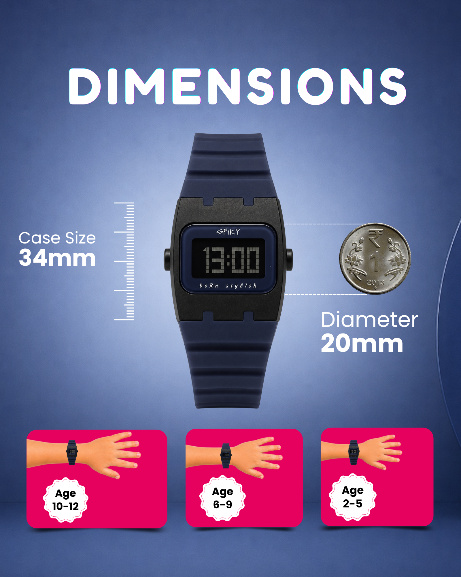 Spiky Rectangle Digital Sports Watch for Kids