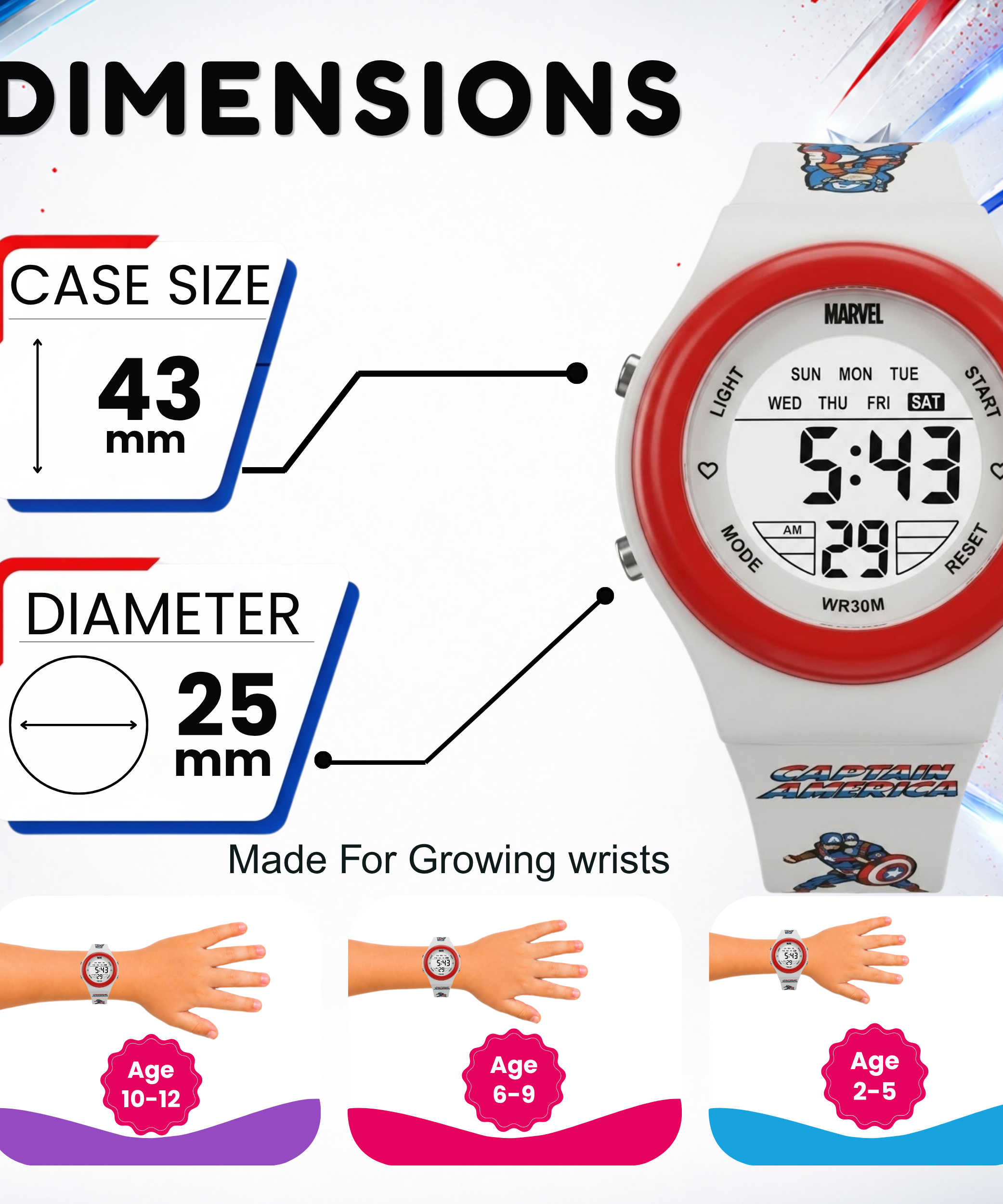 Spiky Captain America theme Digital Kids Watch