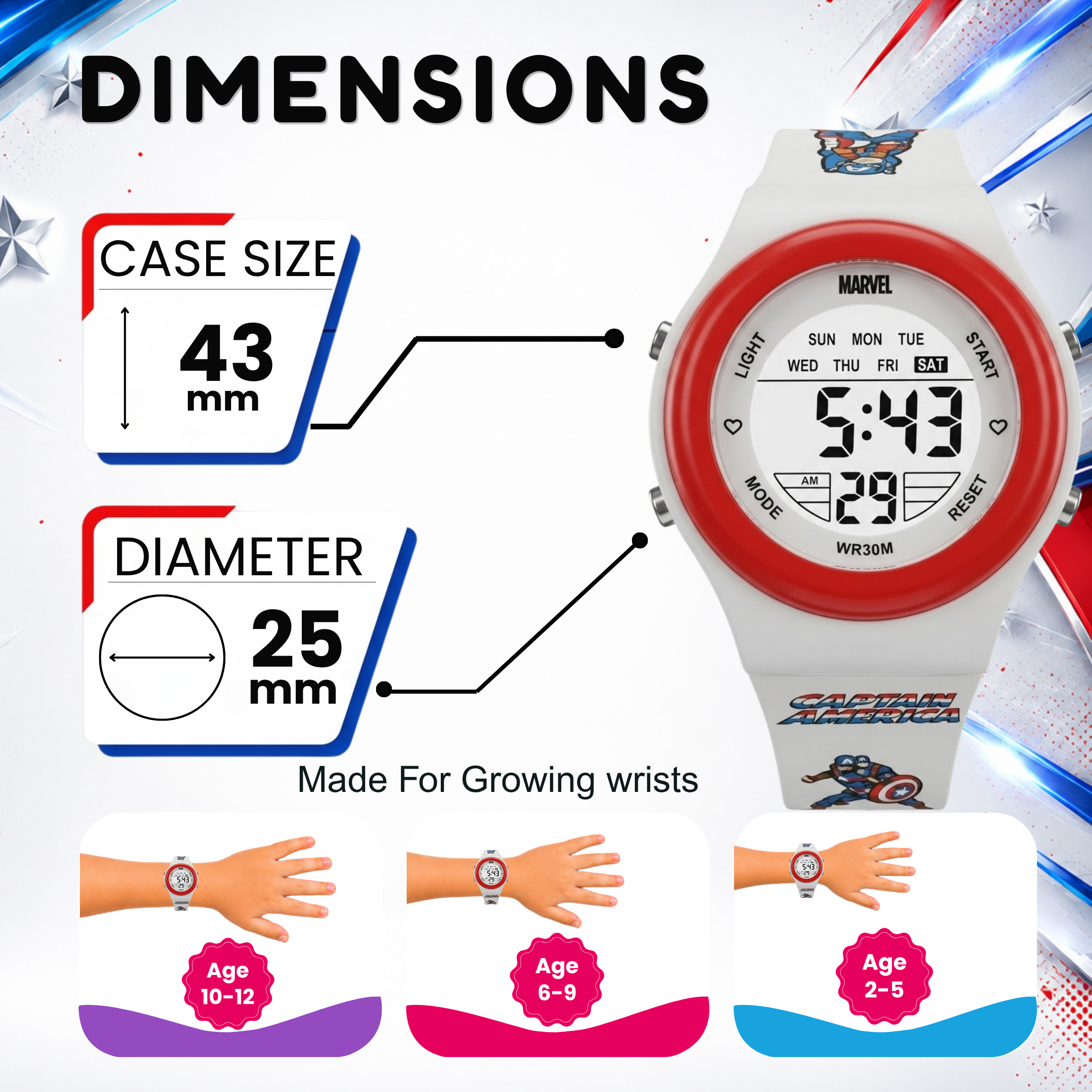 Spiky Captain America theme Digital Kids Watch