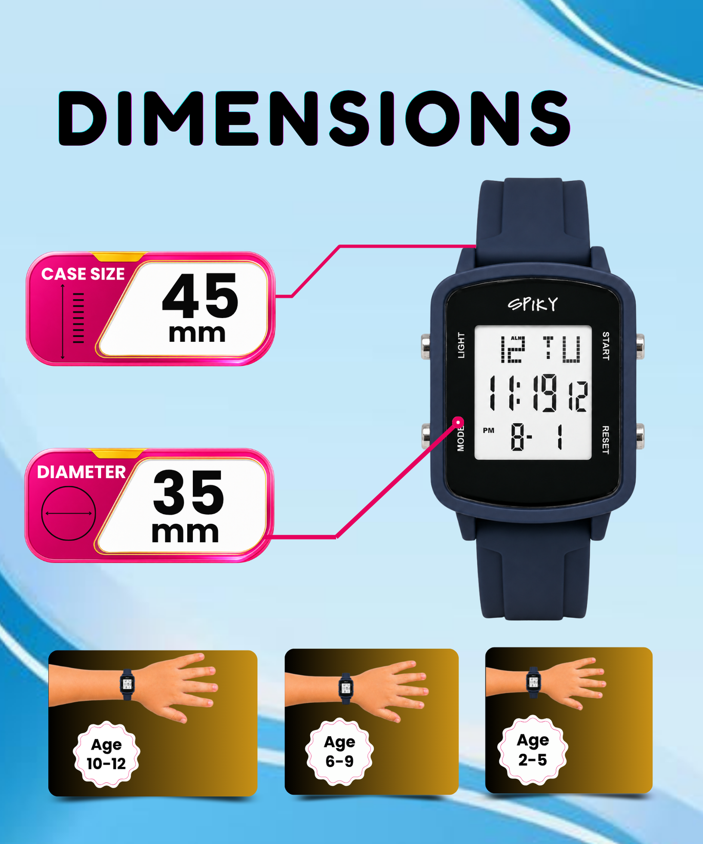 SPIKY Square Digital Watch for Kids Boys & Girls