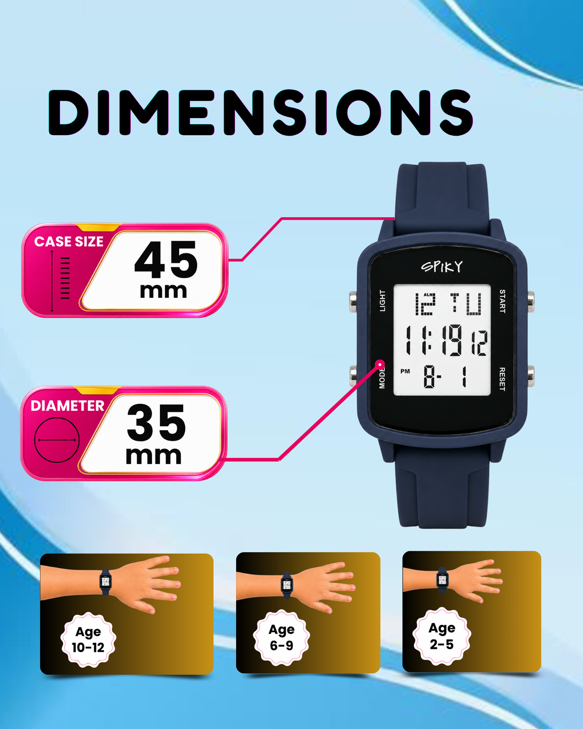 SPIKY Square Digital Watch for Kids Boys & Girls