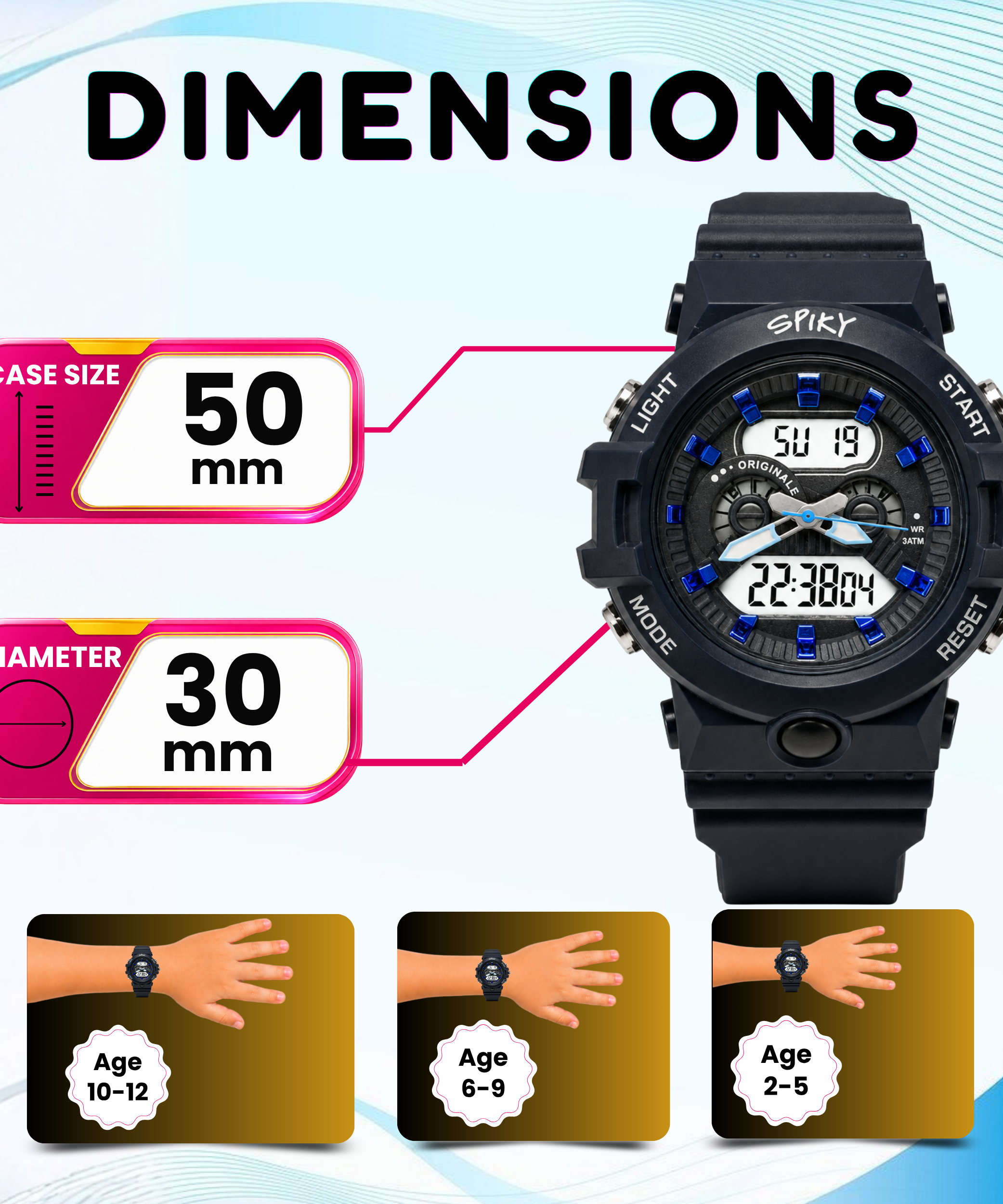 Spiky Round Analog Digital  Sports Watch for Kids Boys
