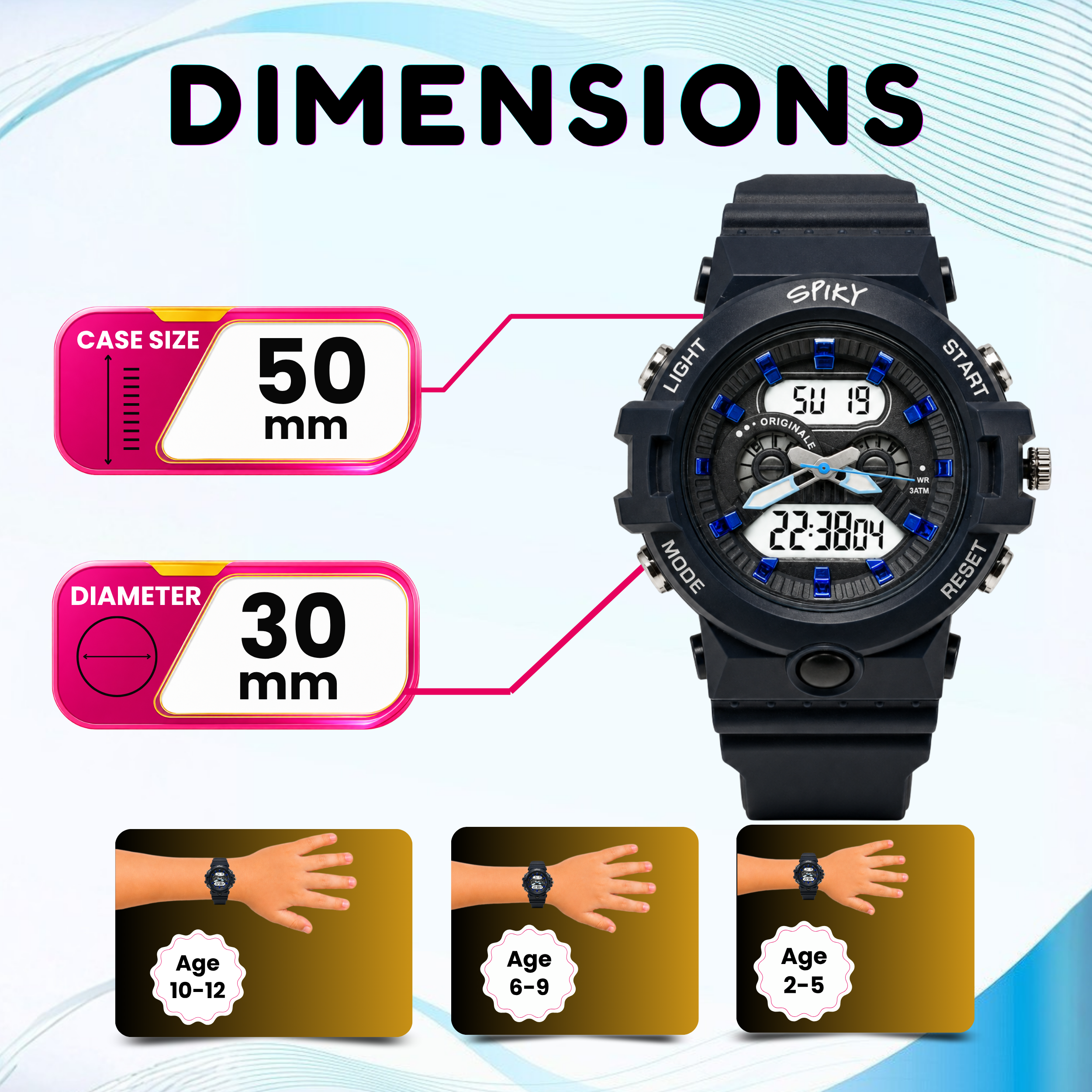 Spiky Round Analog Digital  Sports Watch for Kids Boys