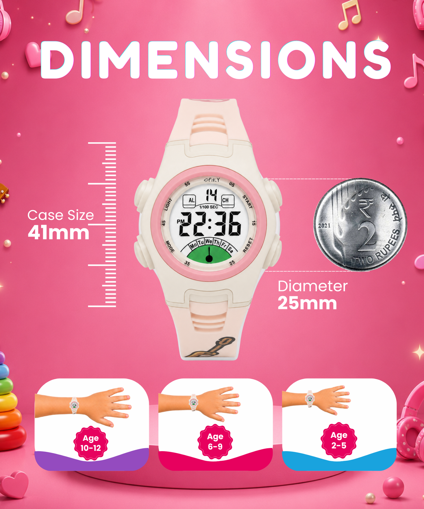 Spiky EVA52 Round Digital Sports Watch for Kids