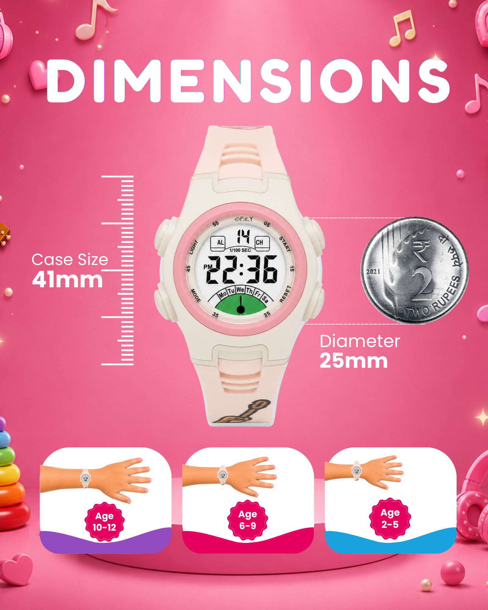 Spiky EVA52 Round Digital Sports Watch for Kids