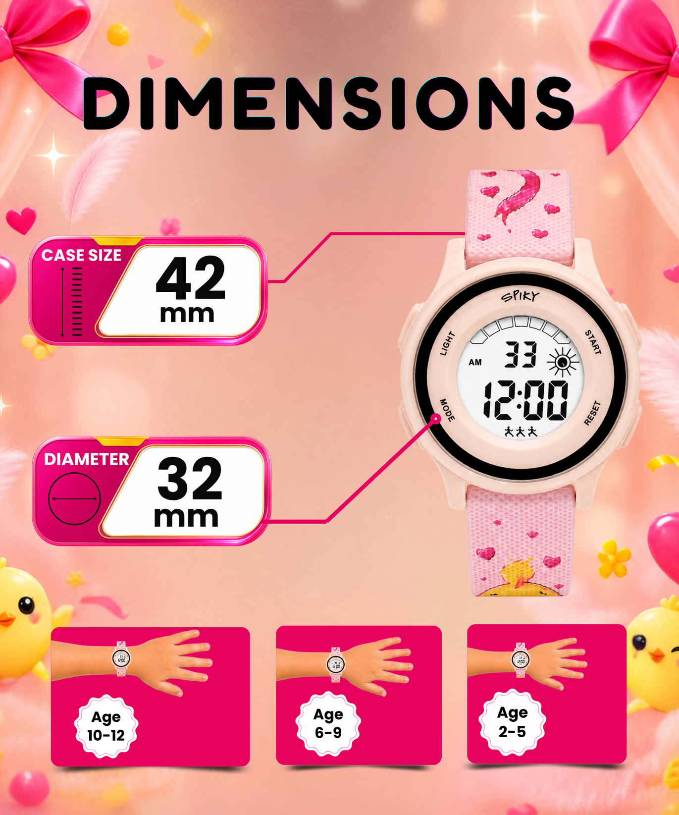 Spiky Round Kids Digital Watch for Girls