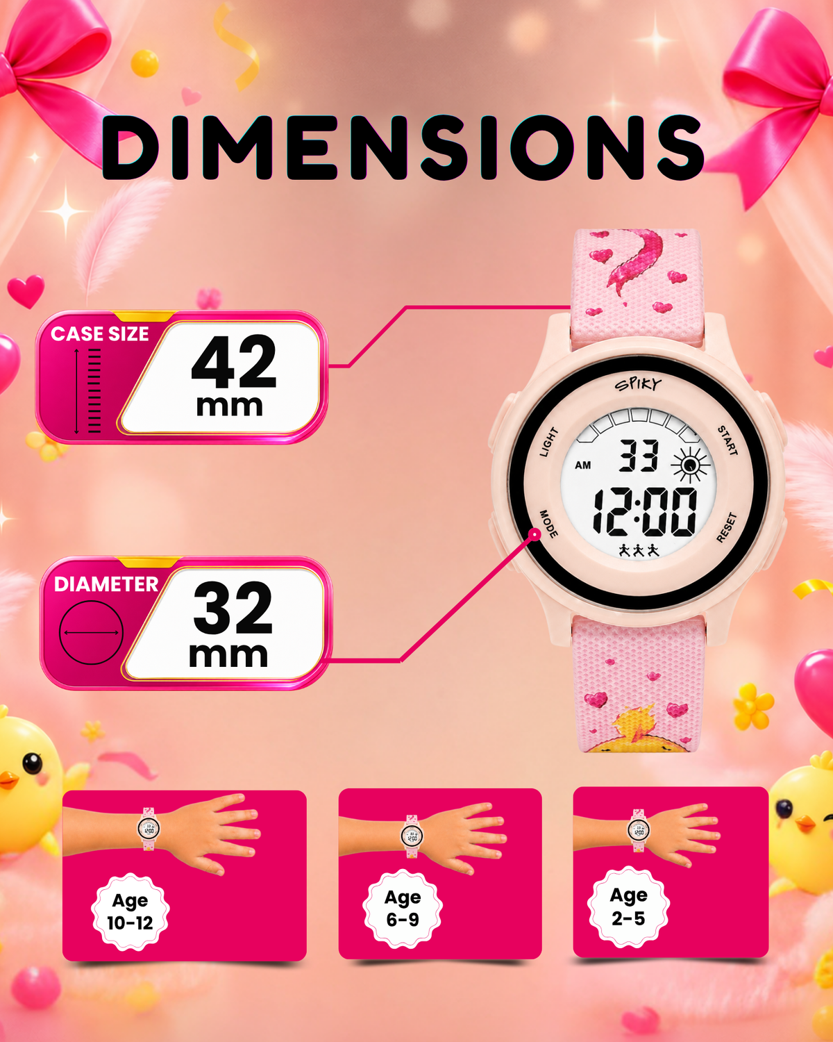 Spiky Round Kids Digital Watch for Girls