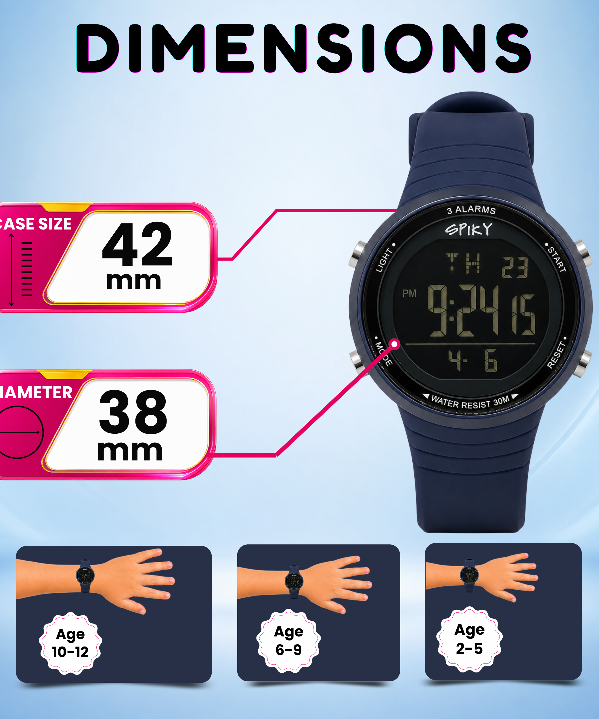 Spiky Square Digital Sports Watch for Kids Boys