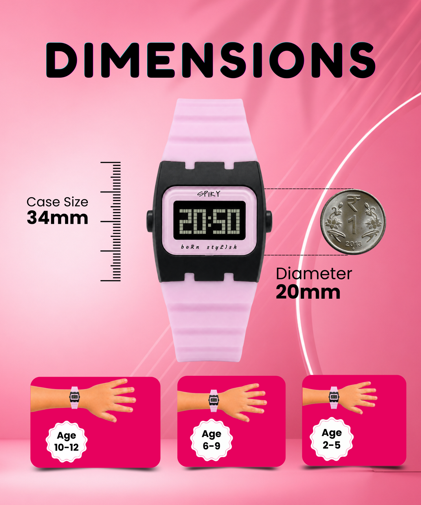Spiky Rectangle Digital Sports Watch for Kids