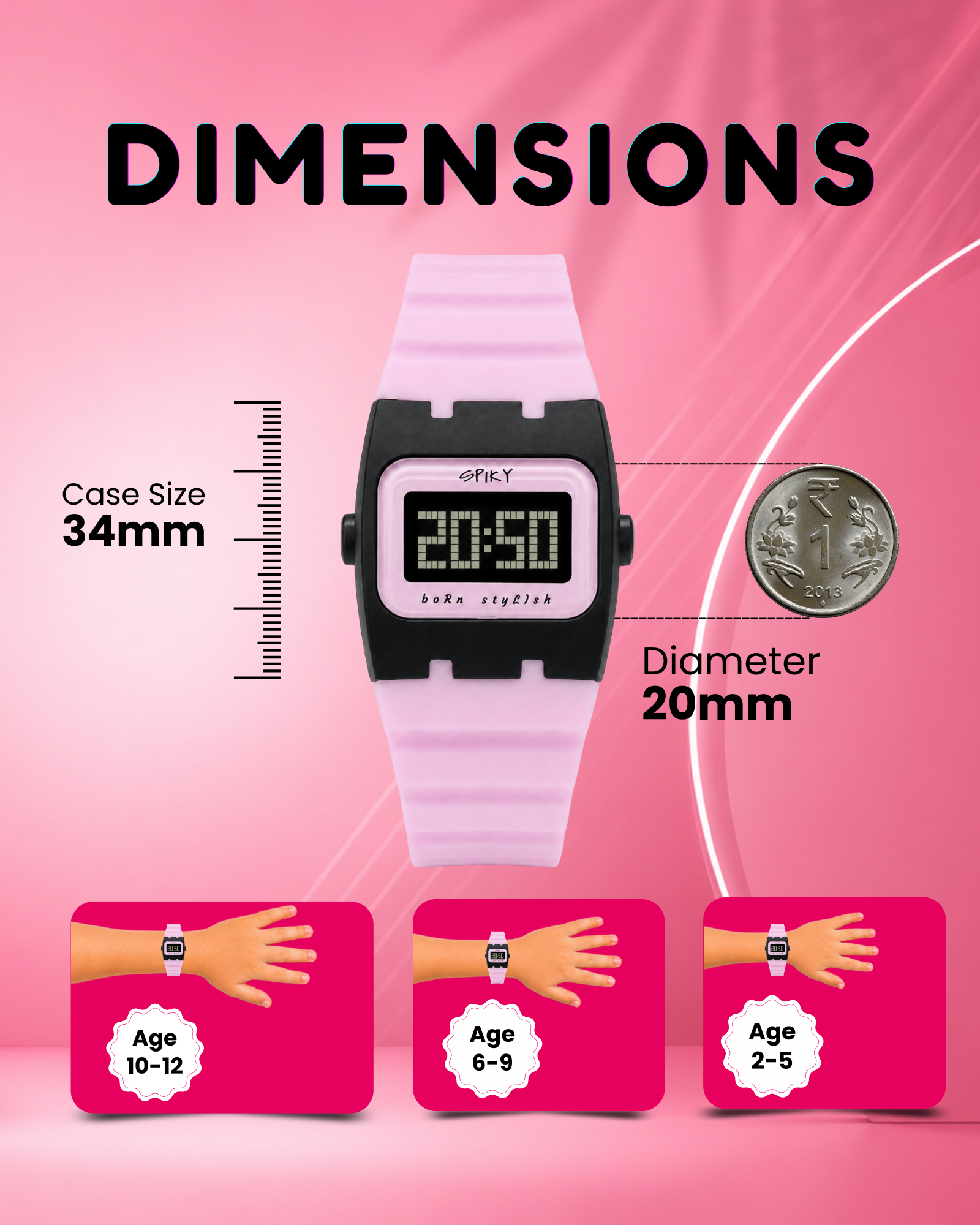 Spiky Rectangle Digital Sports Watch for Kids