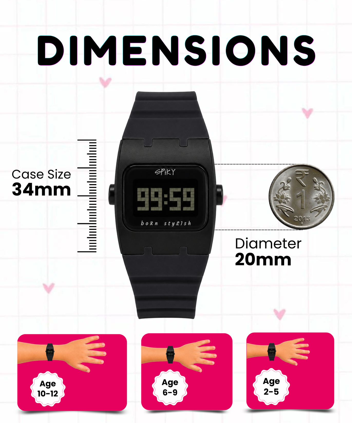 Spiky Rectangle Digital Sports Watch for Kids
