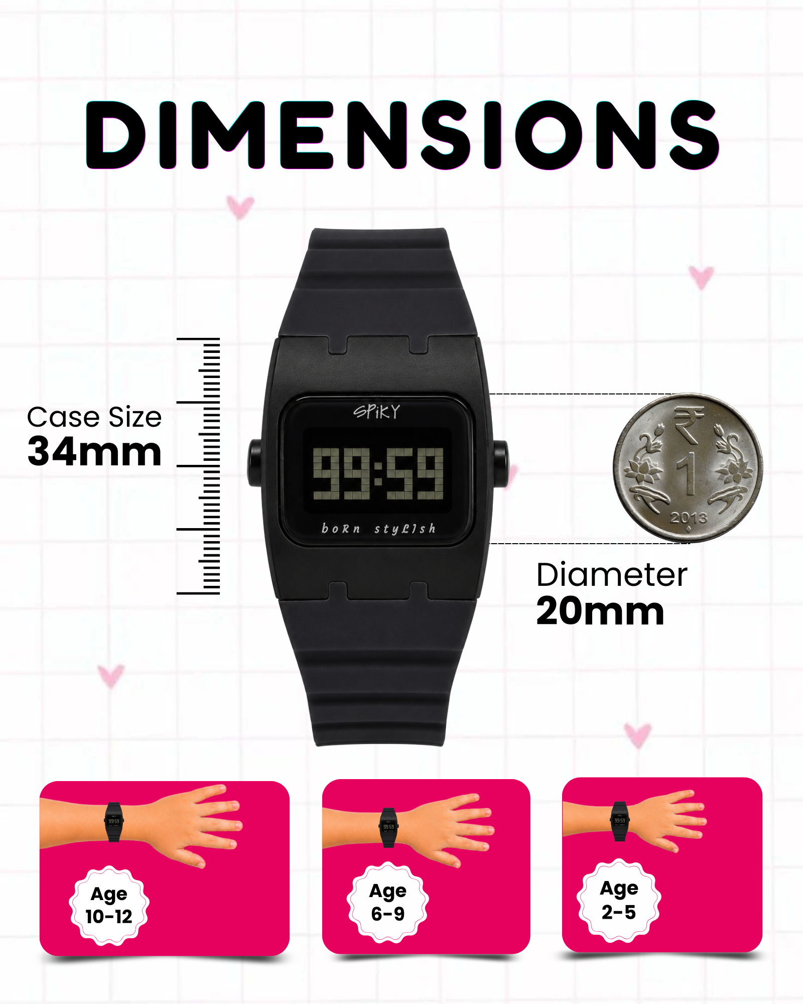 Spiky Rectangle Digital Sports Watch for Kids
