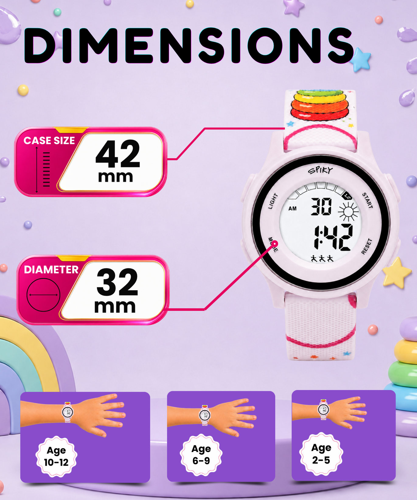Spiky Round Kids Digital Watch for Girls