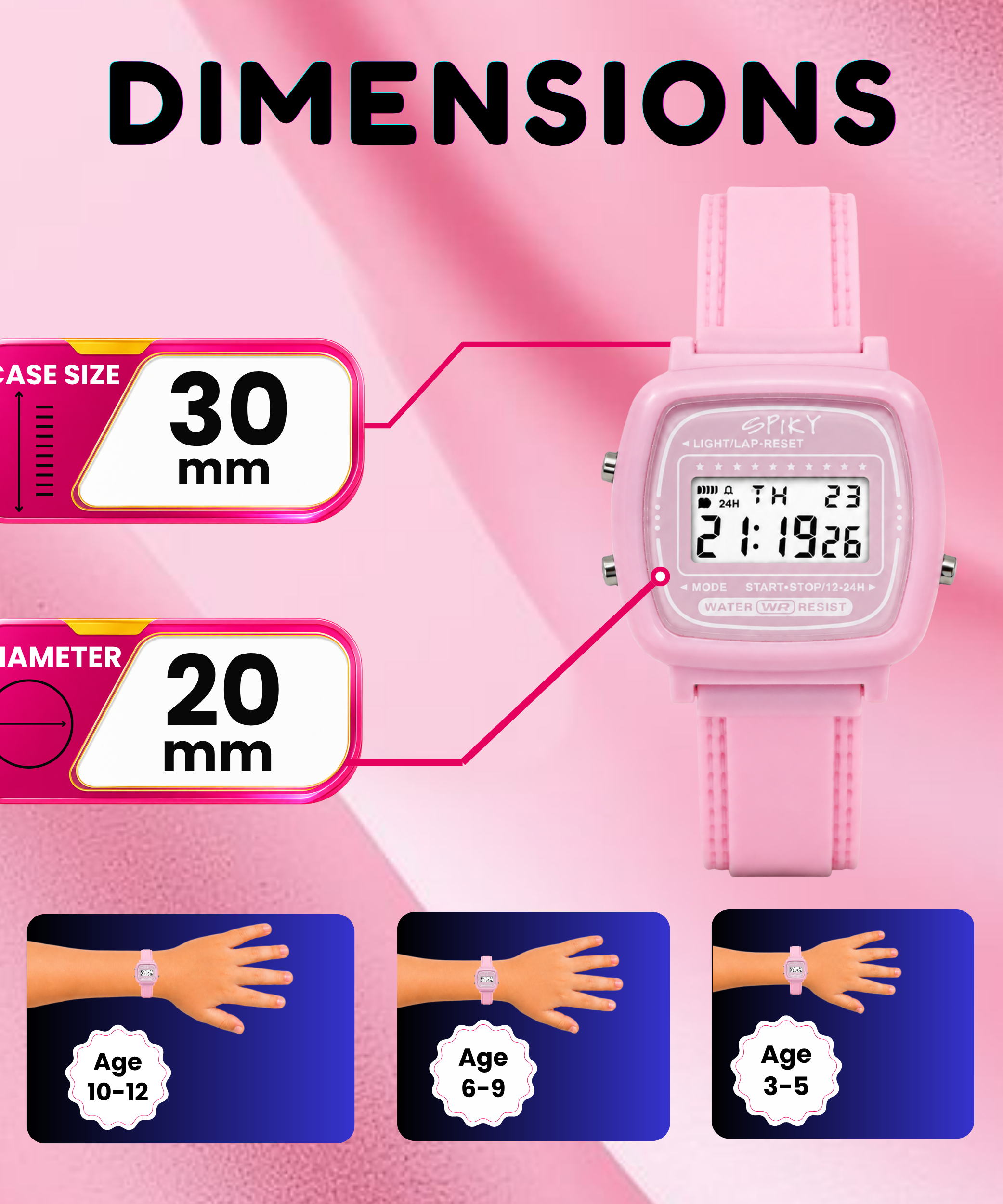 Spiky Square Digital Sports Watch for Kids Girls