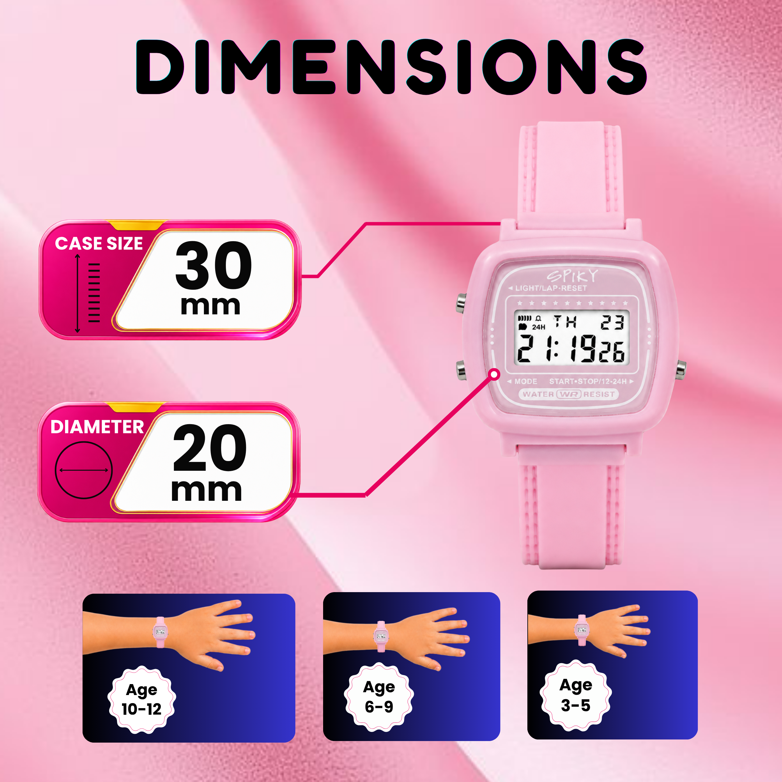 Spiky Square Digital Sports Watch for Kids Girls