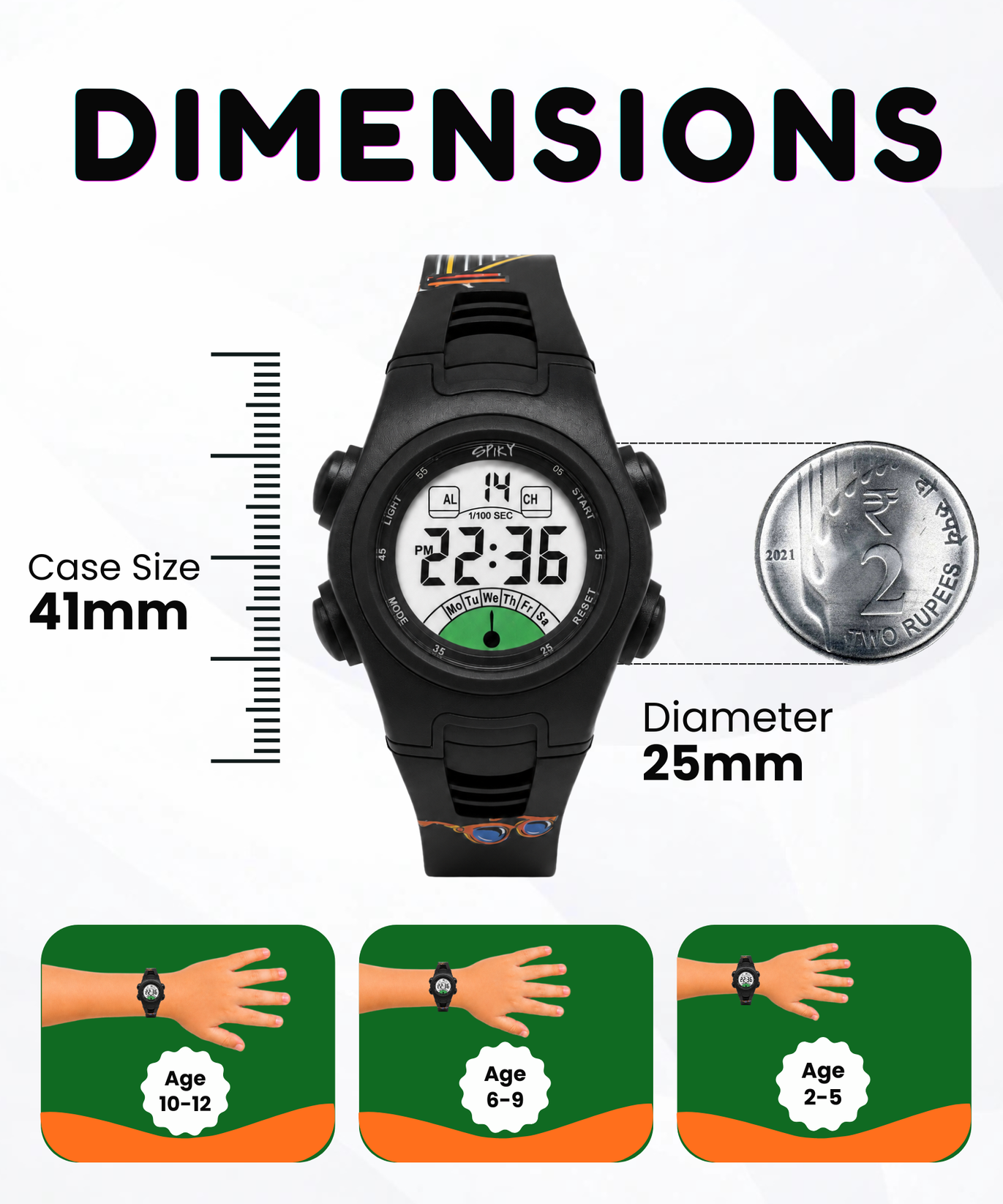 Spiky EVA52 Round Digital Sports Watch for Kids