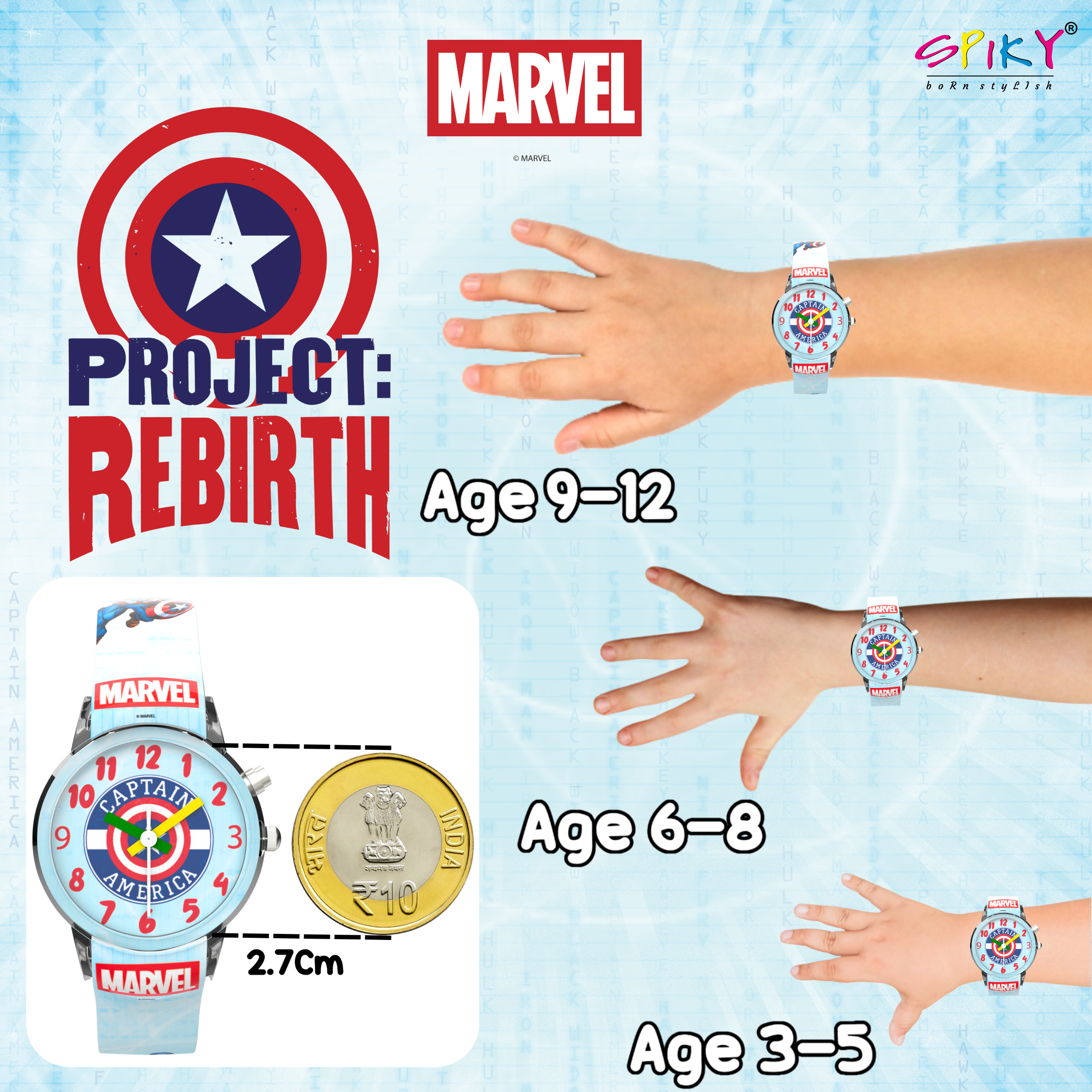 Disney Captain America Kids Analog Watch with LED Light | For Boys & Girls Age 3–10 Years