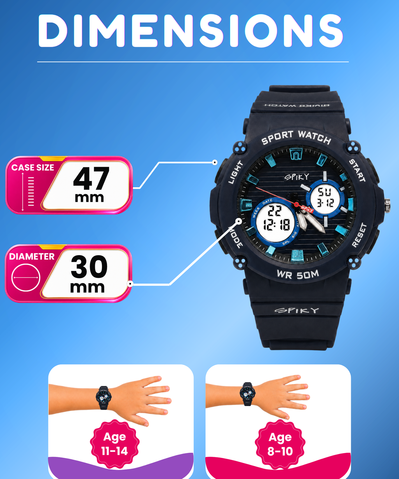 Spiky Analog-Digital Sports Watch for Kids Boys