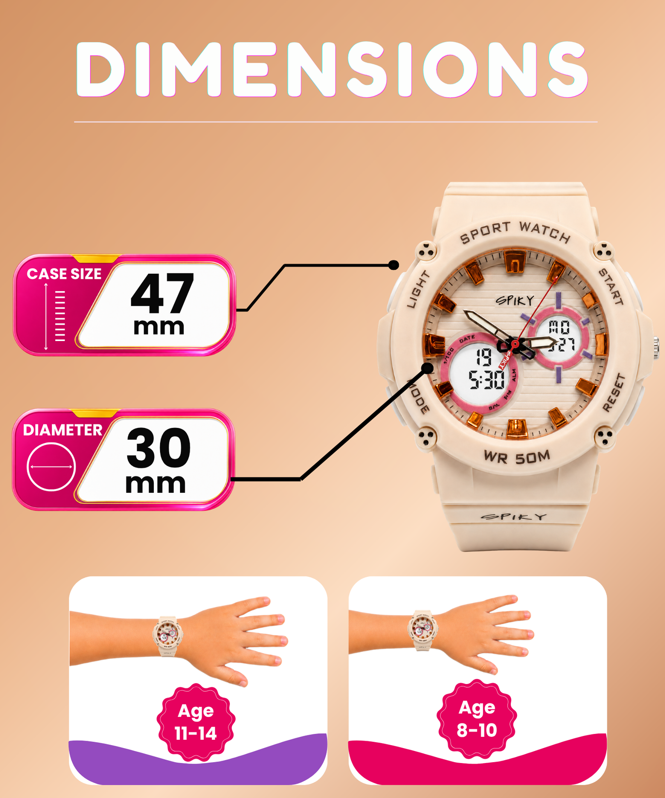Spiky Analog-Digital Sports Watch for Kids Girls