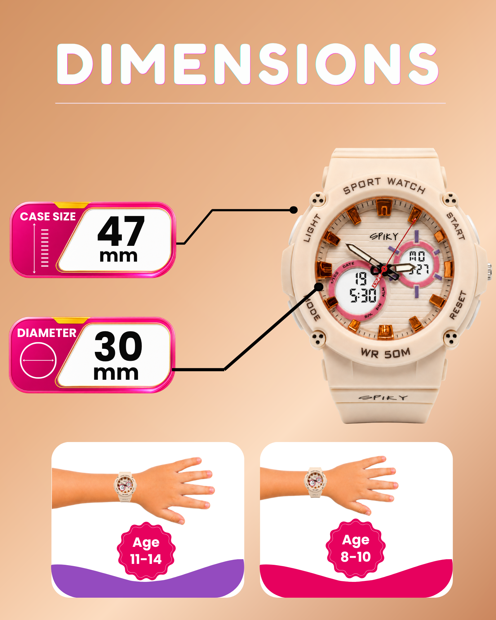 Spiky Analog-Digital Sports Watch for Kids Girls