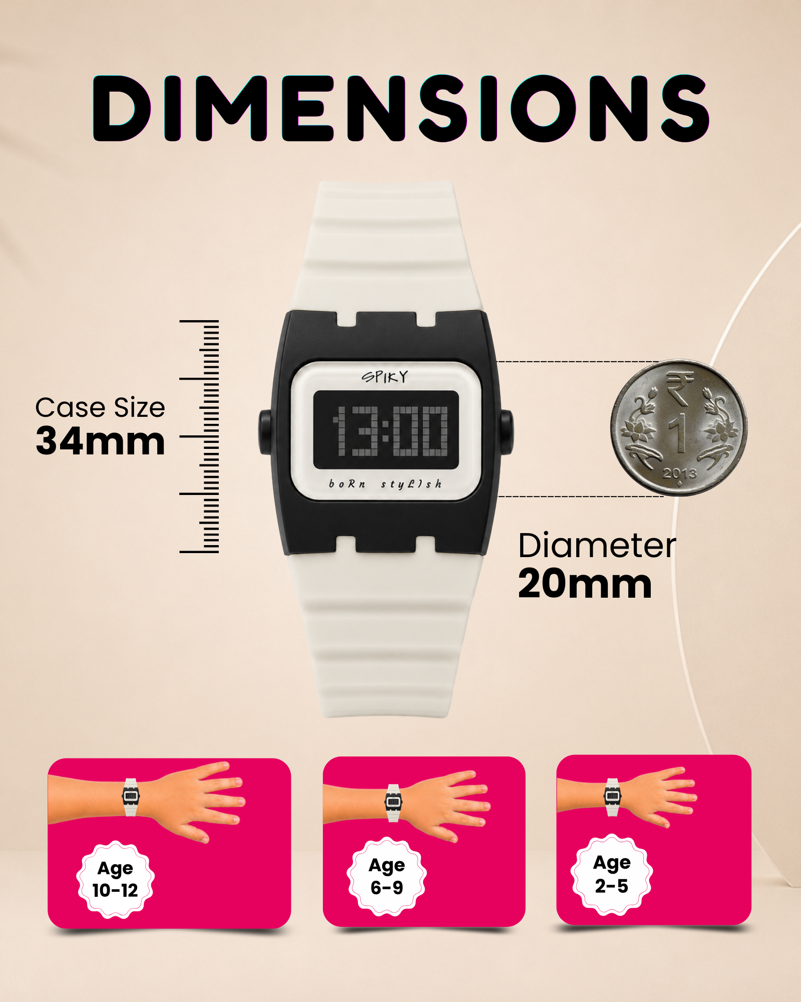 Spiky Rectangle Digital Sports Watch for Kids