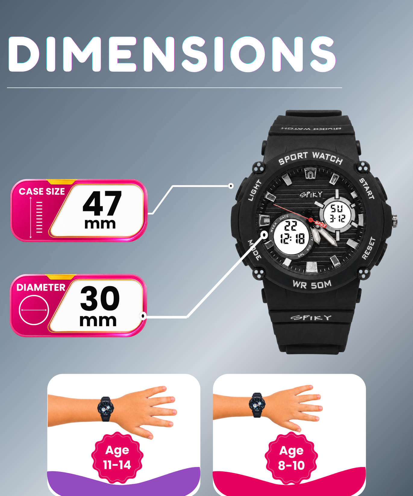 Spiky Analog-Digital Sports Watch for Kids Boys and Girls