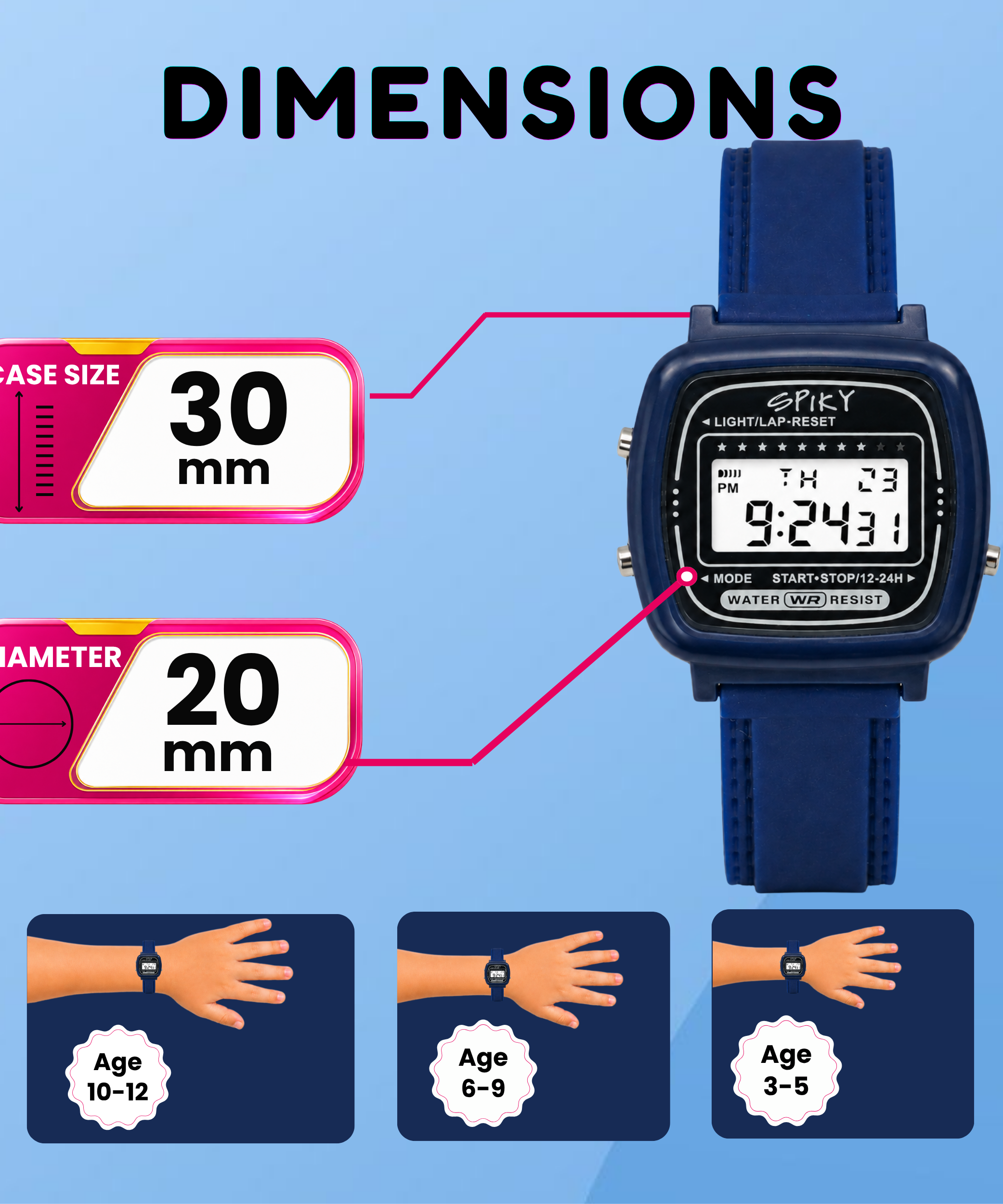Spiky Square Digital Sports Watch for Kids Boys