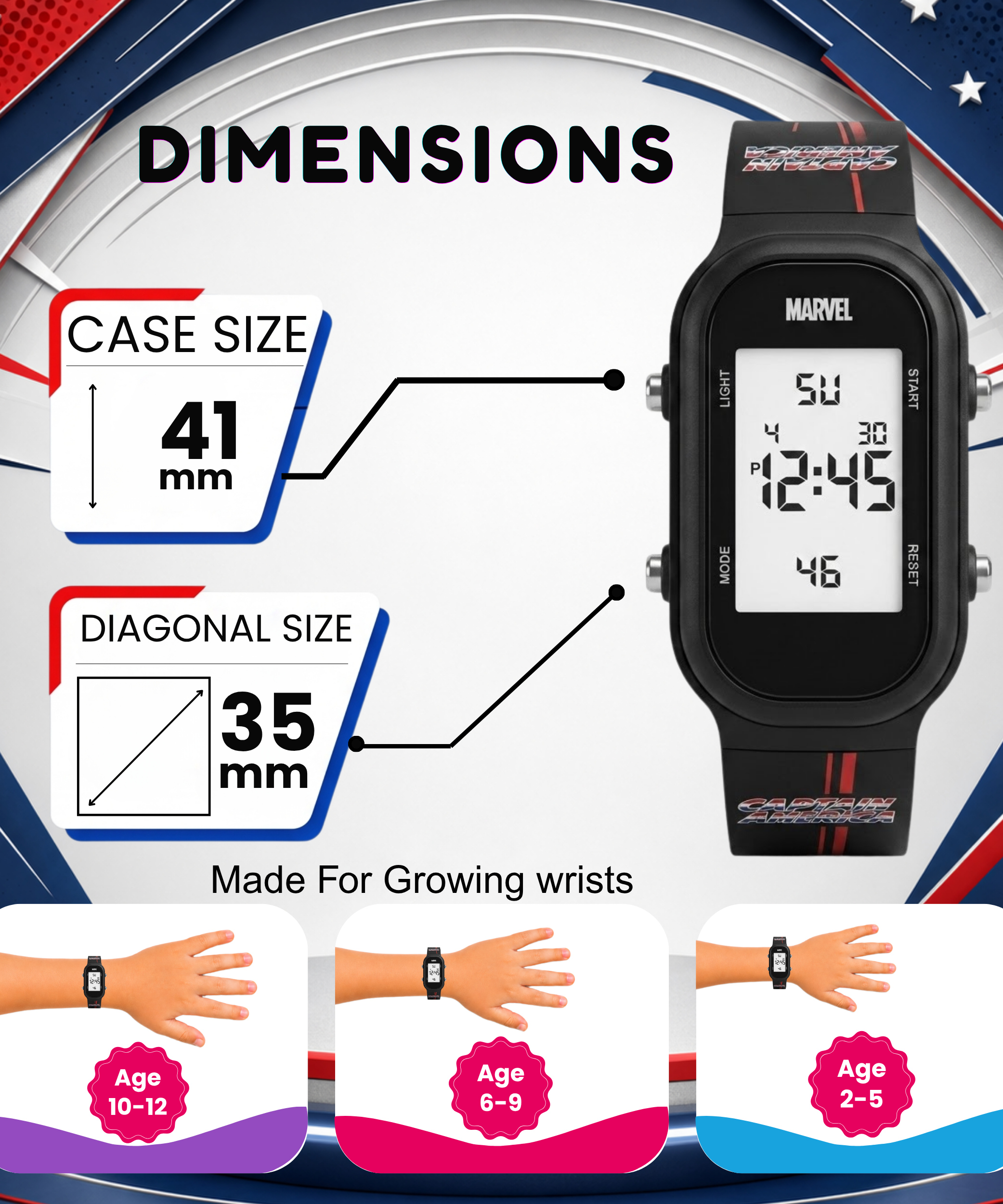 Spiky Captain America theme Digital Kids Watch