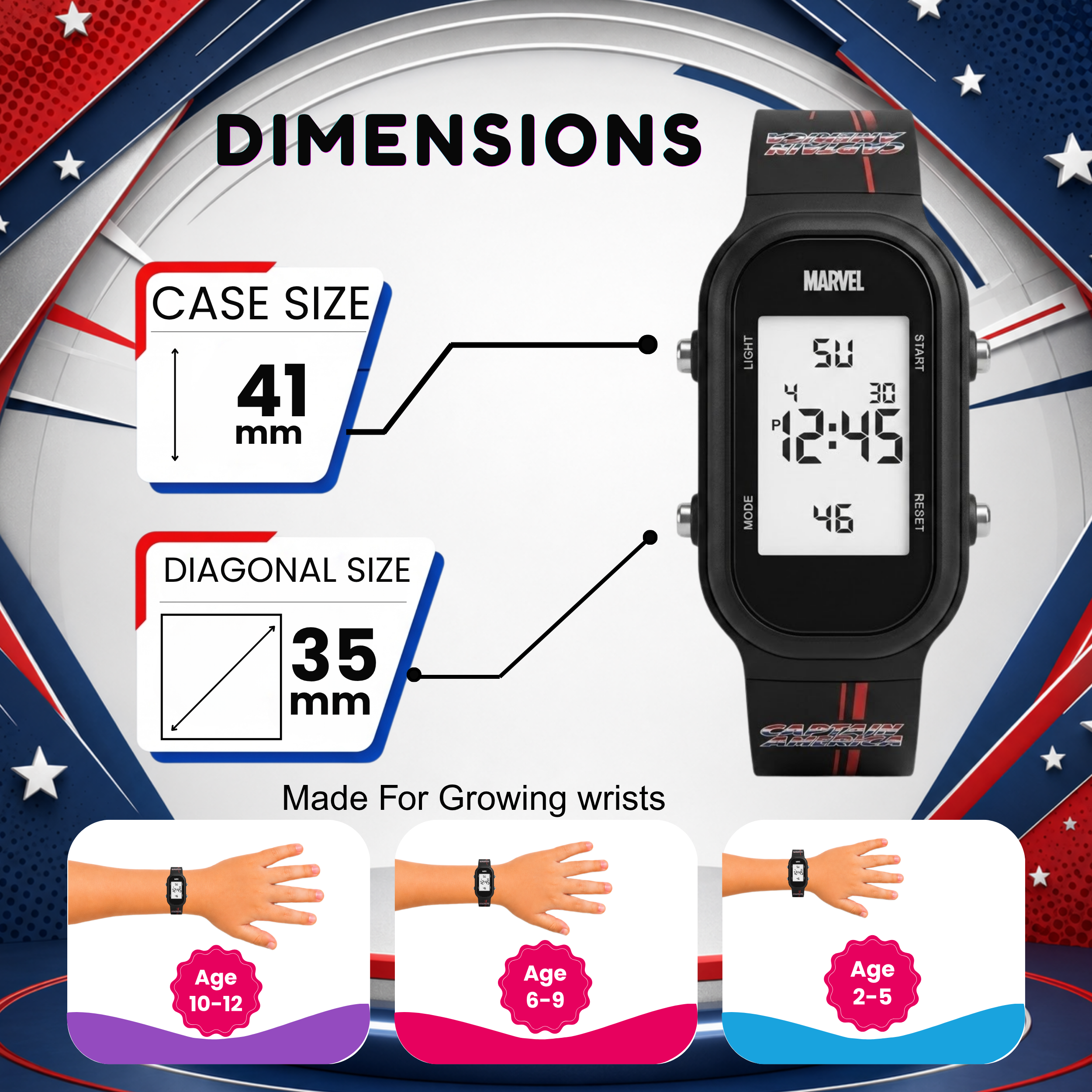 Spiky Captain America theme Digital Kids Watch